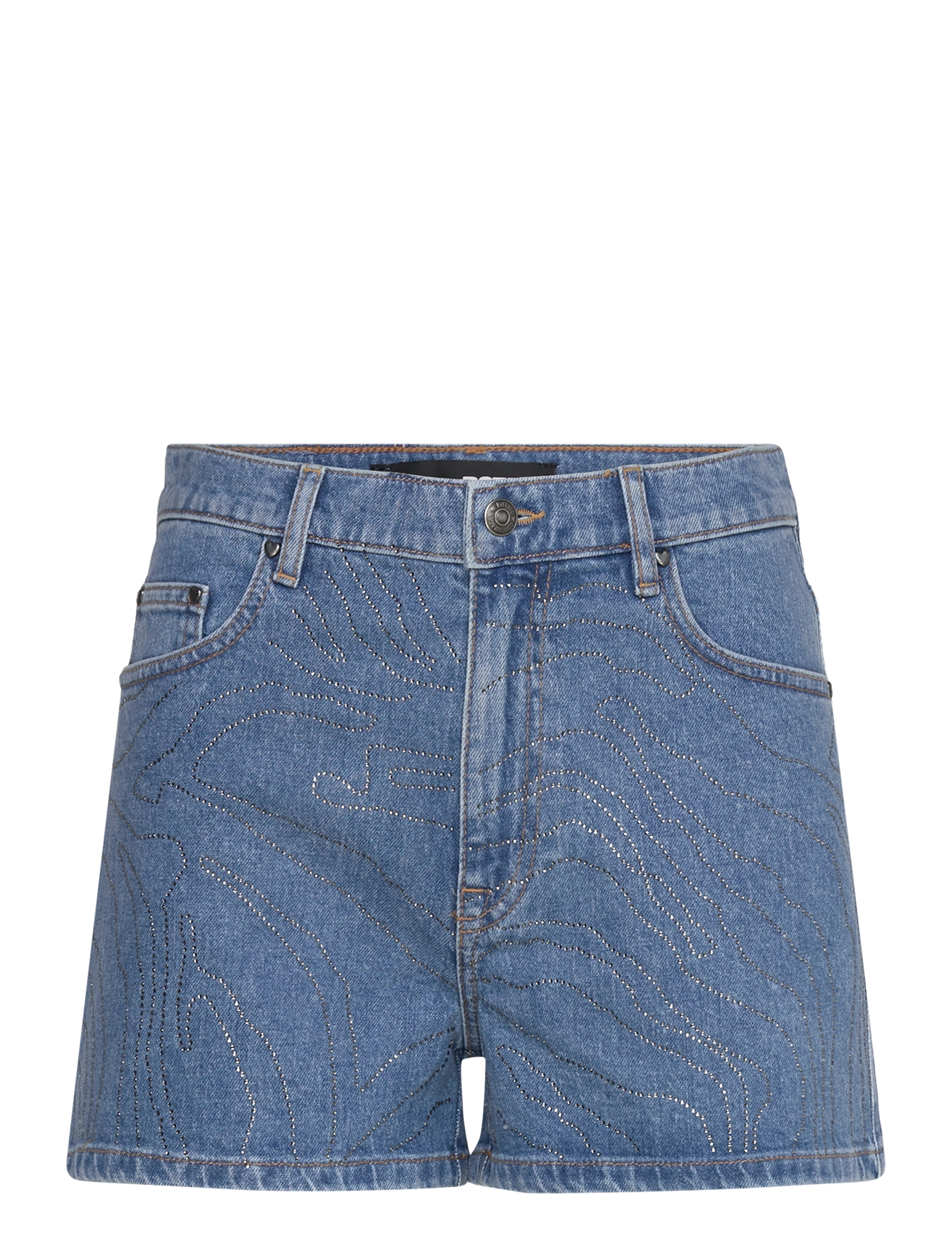 ROTATE RHINESTONE DENIM SHORTS - Denimshorts - LIGHT BLUE DENIM / blue