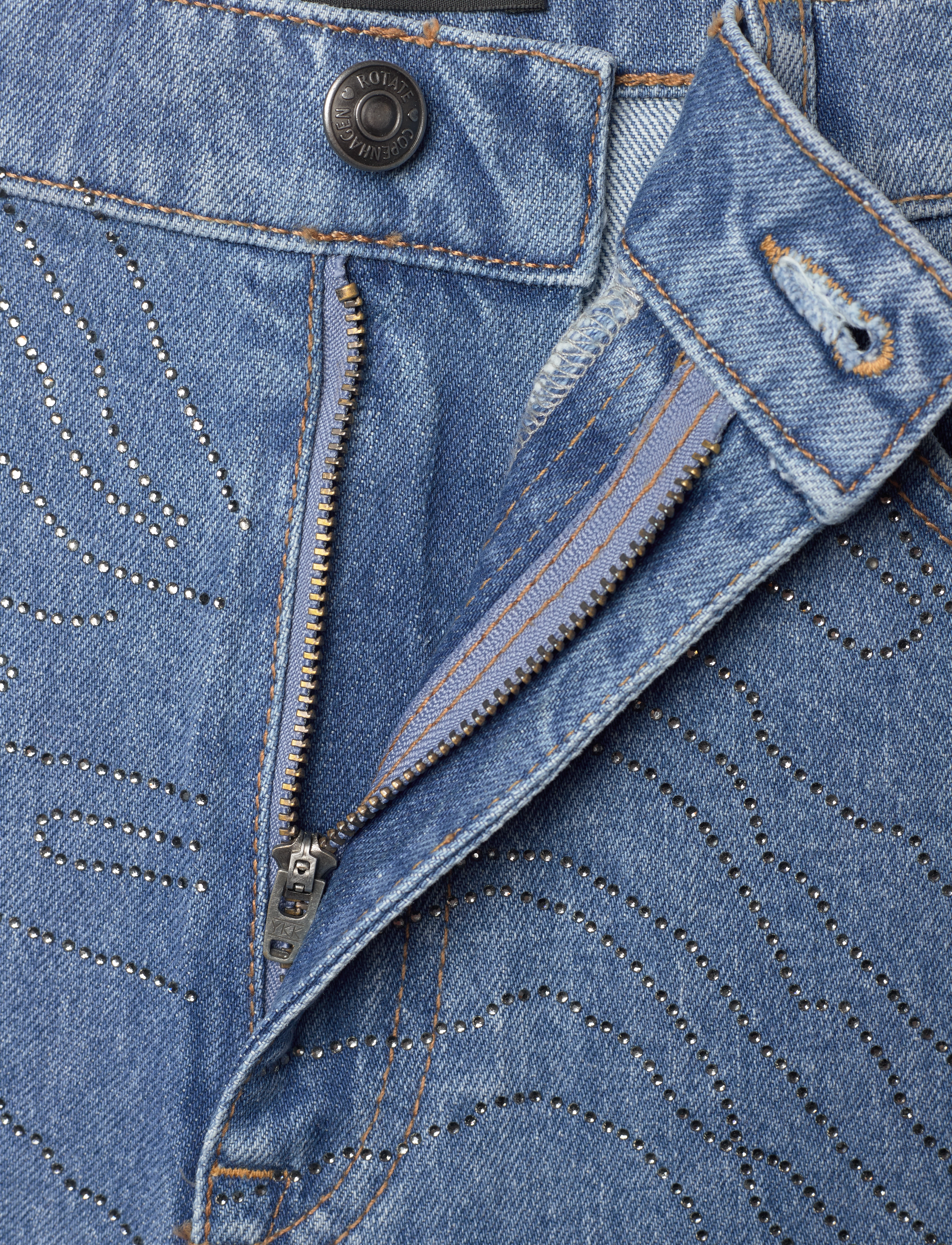 ROTATE - RHINESTONE DENIM SHORTS - denim shorts - light blue denim - 3