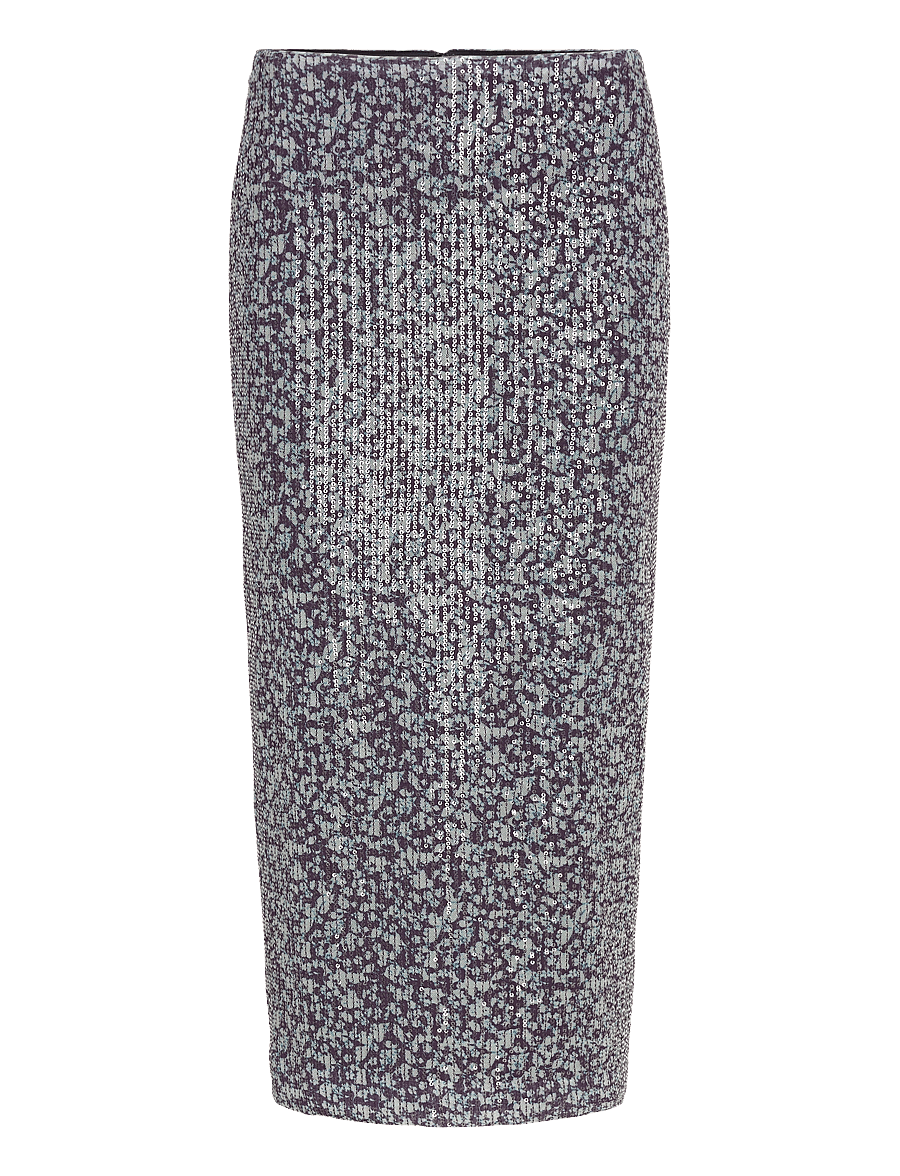 ROTATE - Midi Pencil Skirt - sequin skirts - vibrant floral outline + purple pennant comb. - 0