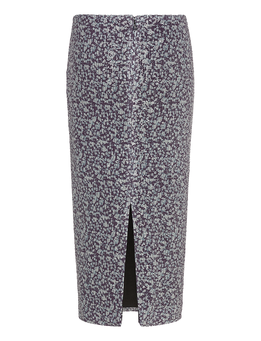 ROTATE - Midi Pencil Skirt - sequin skirts - vibrant floral outline + purple pennant comb. - 1