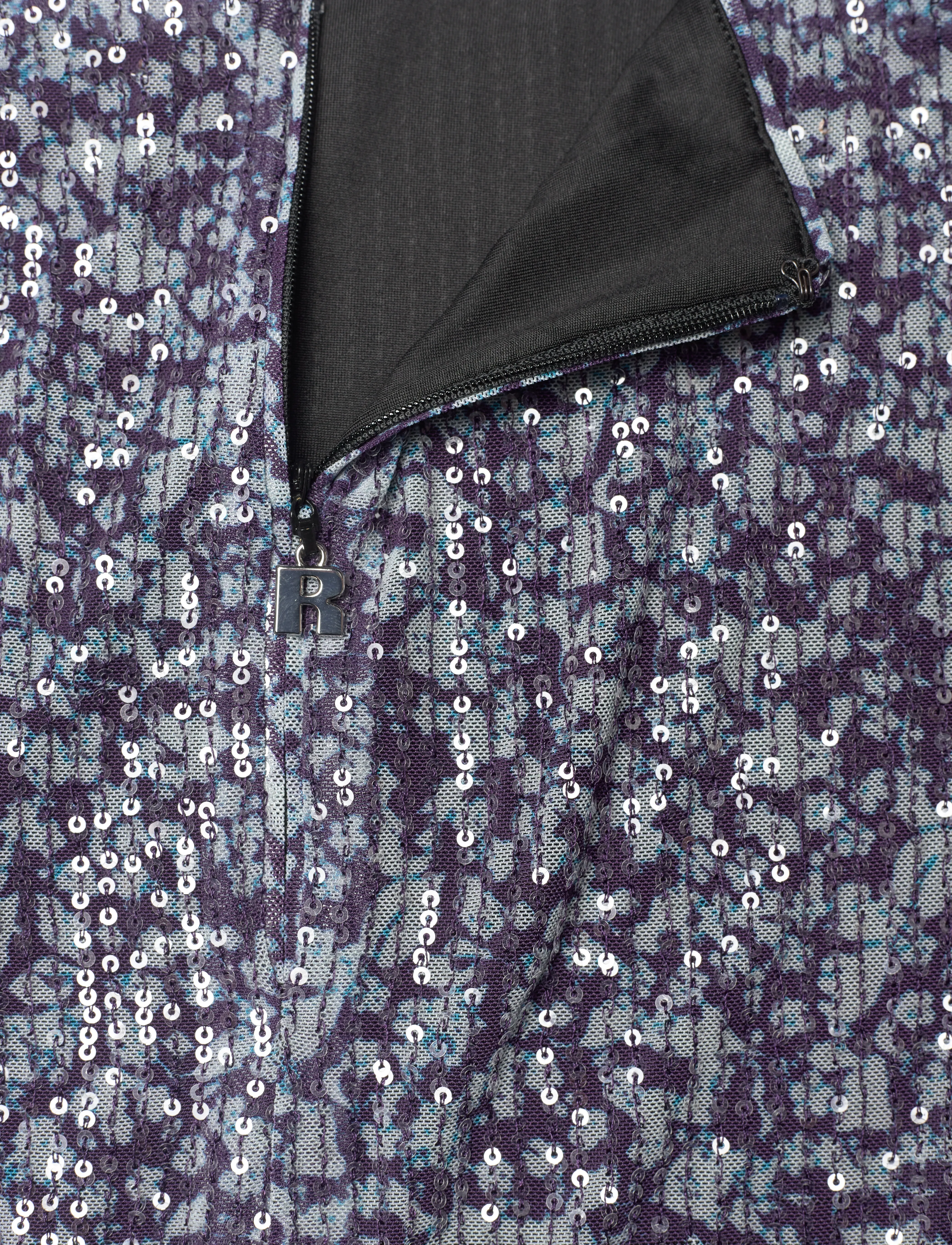 ROTATE - Midi Pencil Skirt - sequin skirts - vibrant floral outline + purple pennant comb. - 2