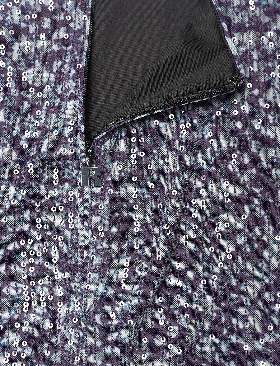 ROTATE - Midi Pencil Skirt - sequin skirts - vibrant floral outline + purple pennant comb. - 2