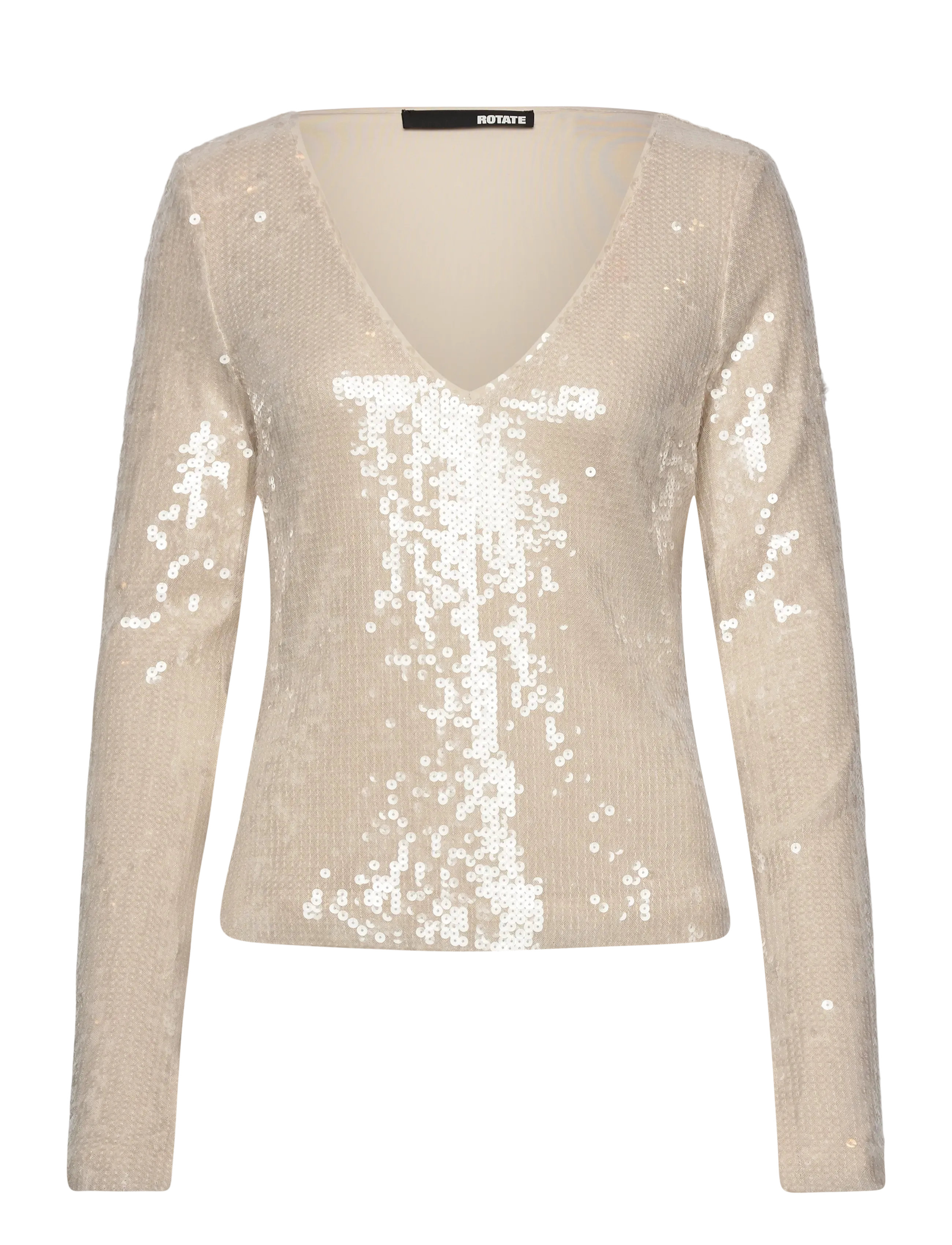 ROTATE Sequins V-Neck Top, 38, Oberteile, Beige - Party Frauen