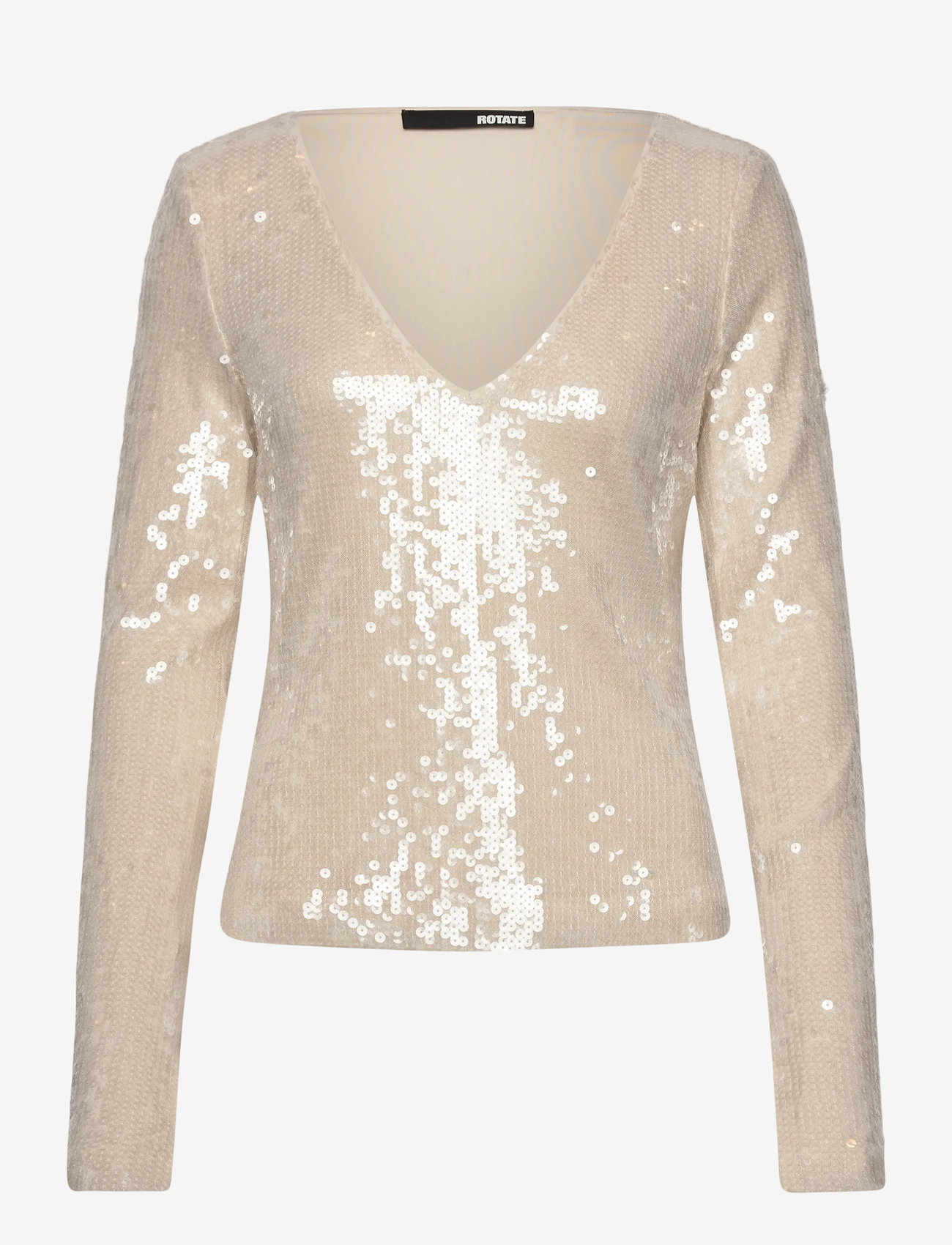 ROTATE - SEQUINS V-NECK TOP - egret - 0