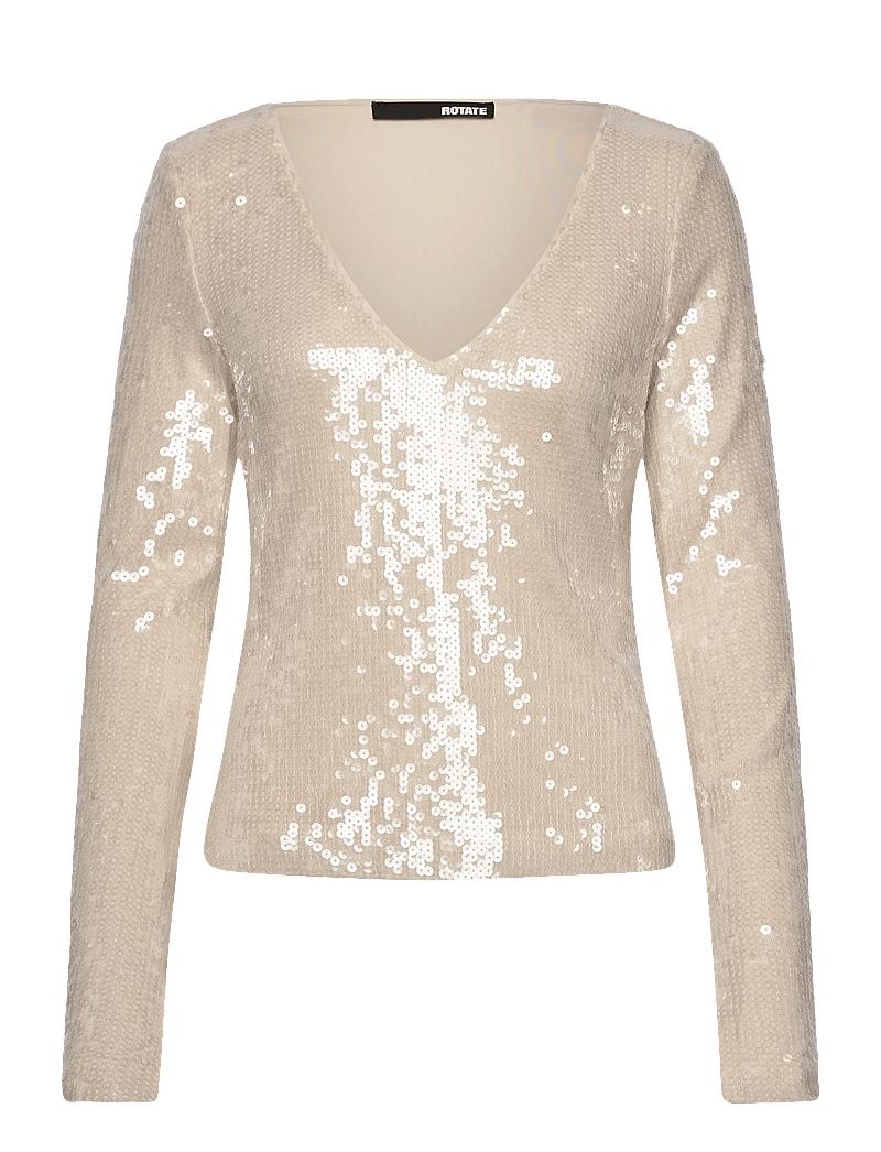 ROTATE - SEQUINS V-NECK TOP - egret - 0