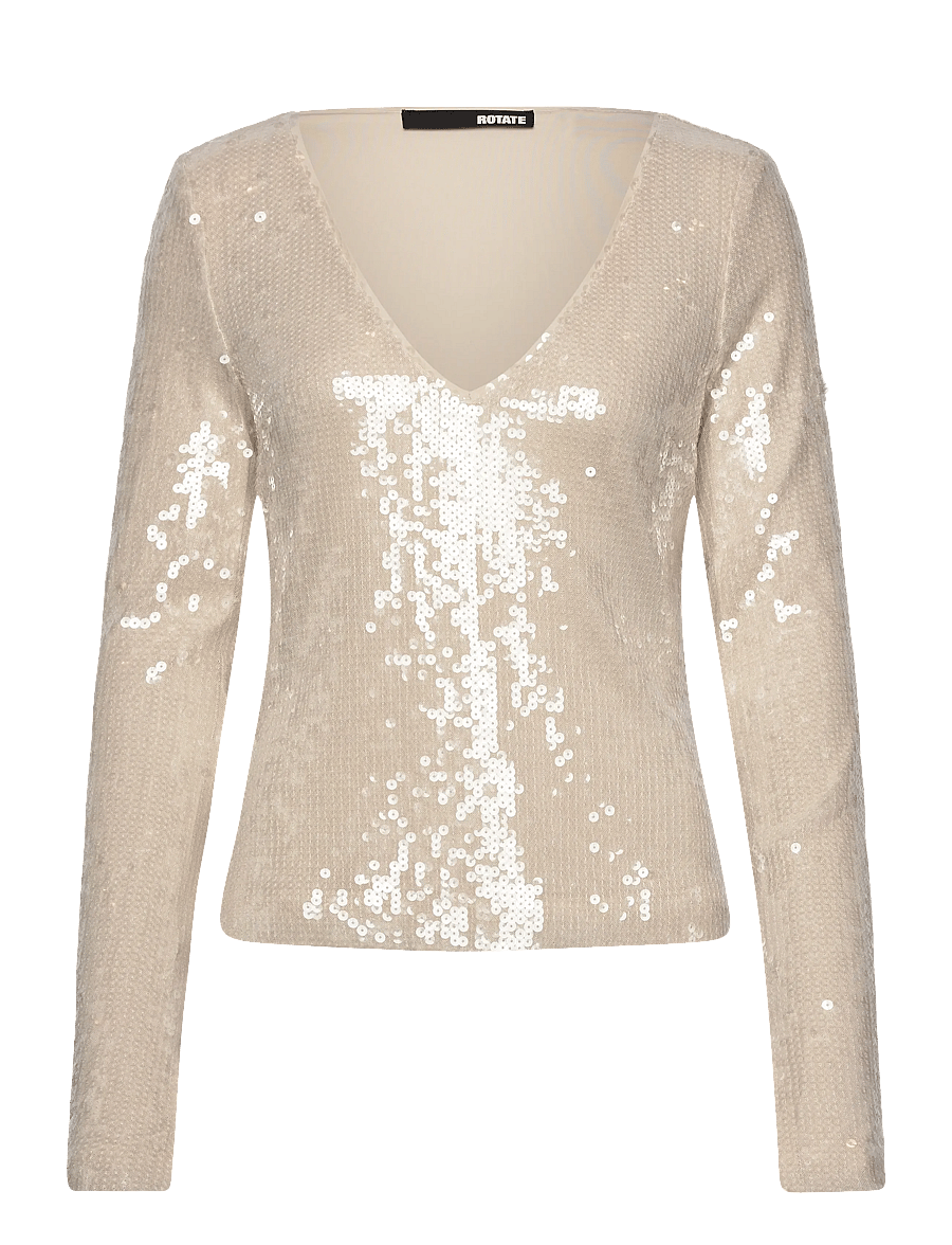 ROTATE - SEQUINS V-NECK TOP - speciella tillfällen - egret - 0