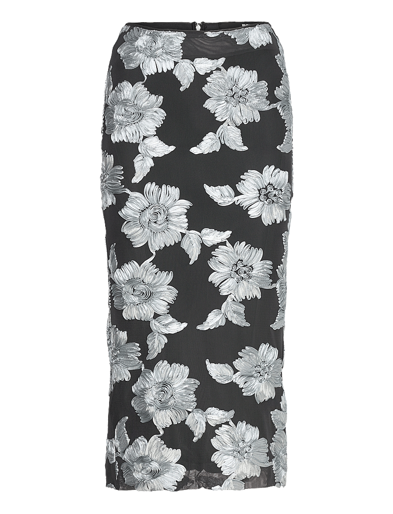 ROTATE Birger Christensen - Flower Mesh Pencil Skirt - midi kjolar - gray pinstripe comb. - 1