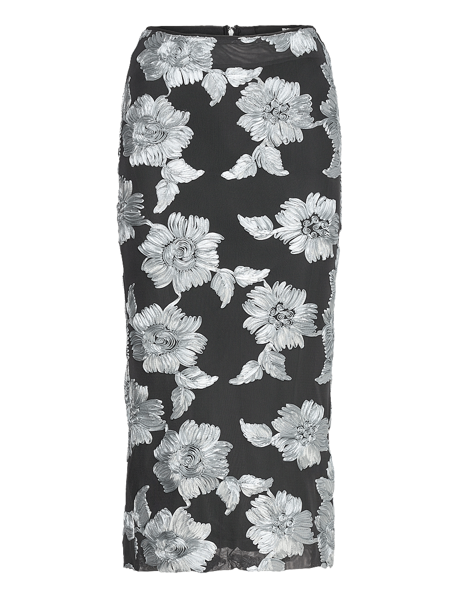 ROTATE - FLOWER MESH PENCIL SKIRT - jupes midi - gray pinstripe comb. - 1