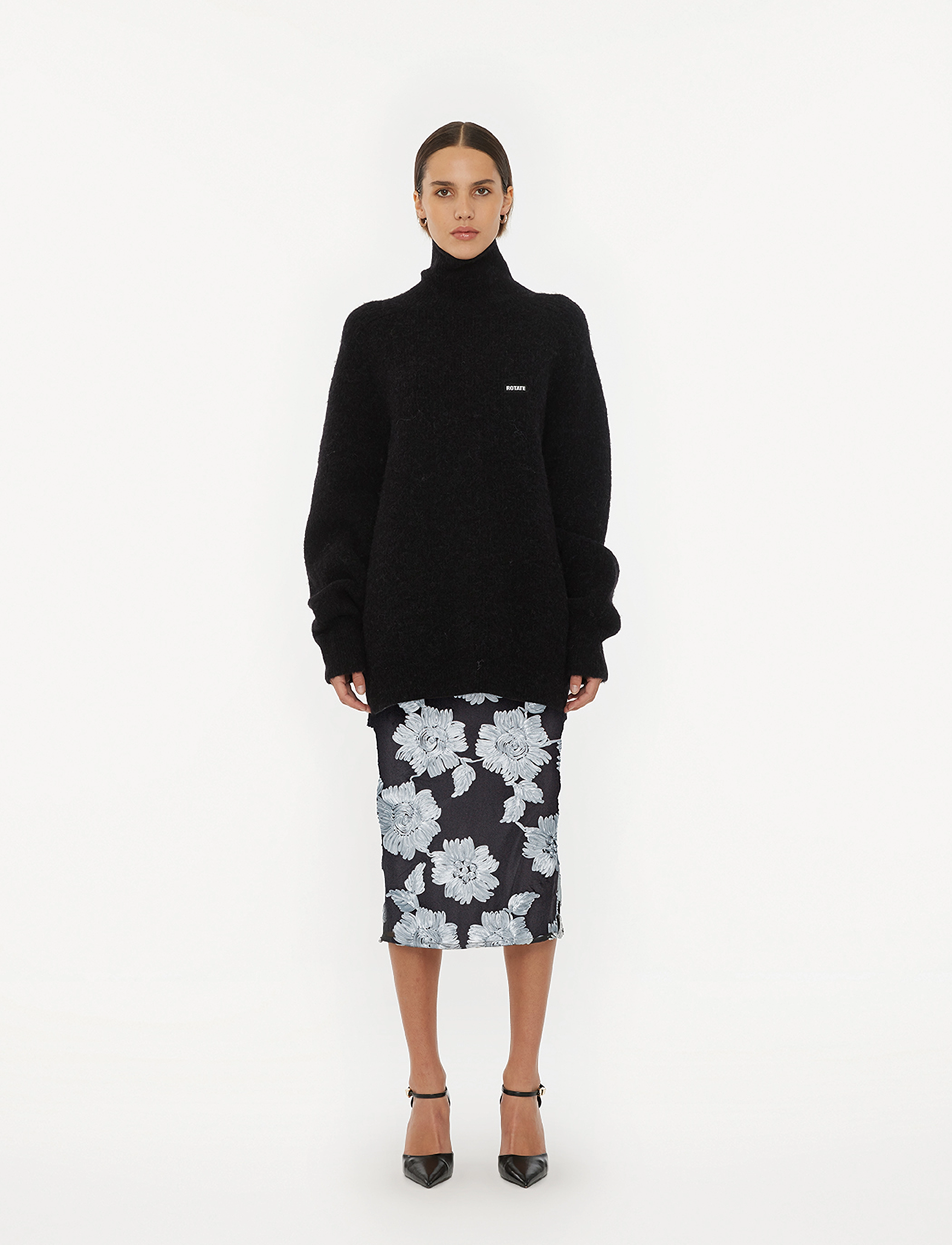 ROTATE FLOWER MESH PENCIL SKIRT - Röcke - GRAY PINSTRIPE COMB. / black