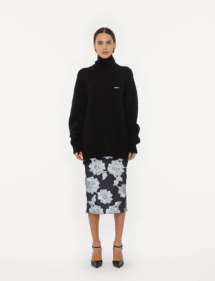 ROTATE - FLOWER MESH PENCIL SKIRT - jupes midi - gray pinstripe comb. - 0