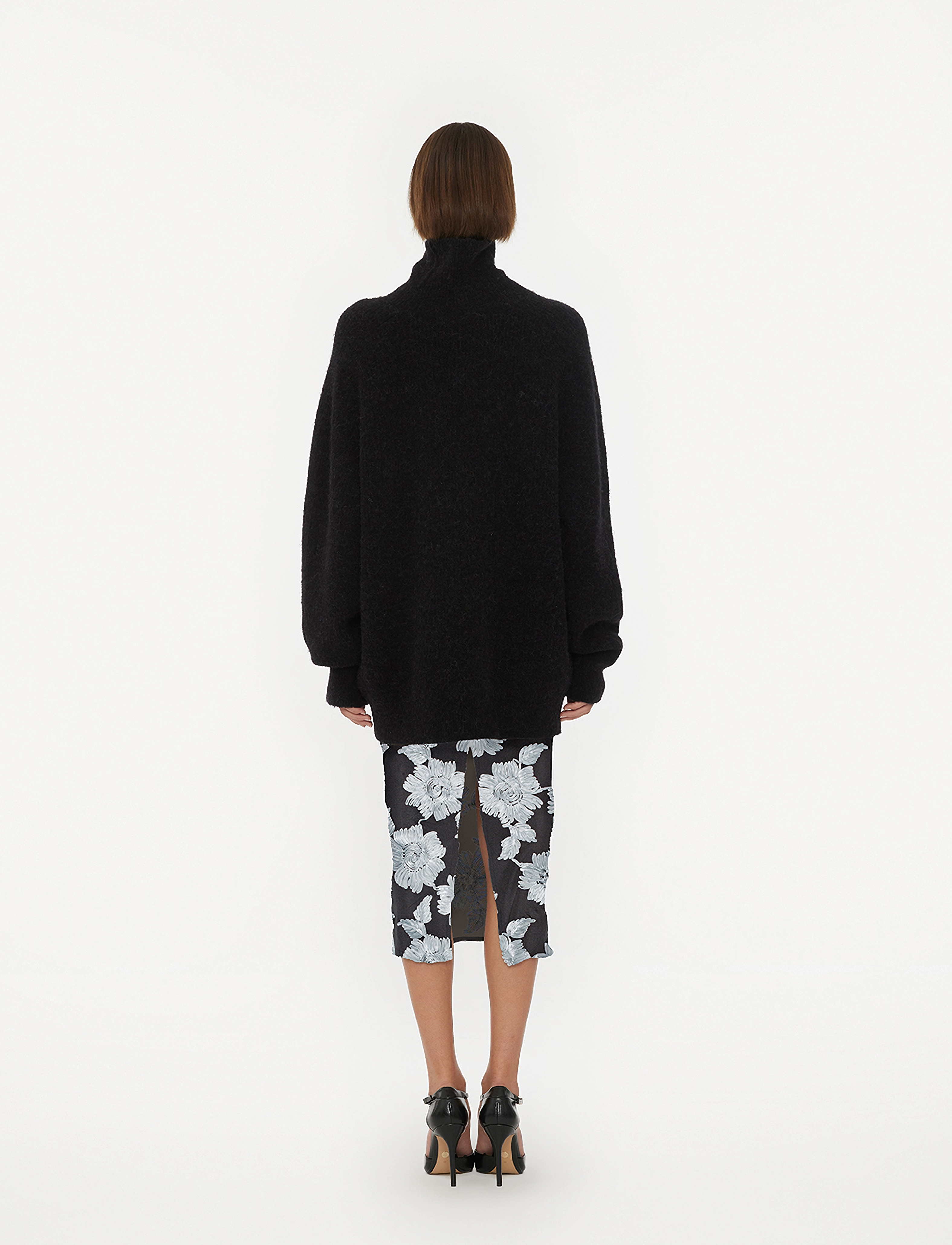 ROTATE - FLOWER MESH PENCIL SKIRT - jupes midi - gray pinstripe comb. - 3
