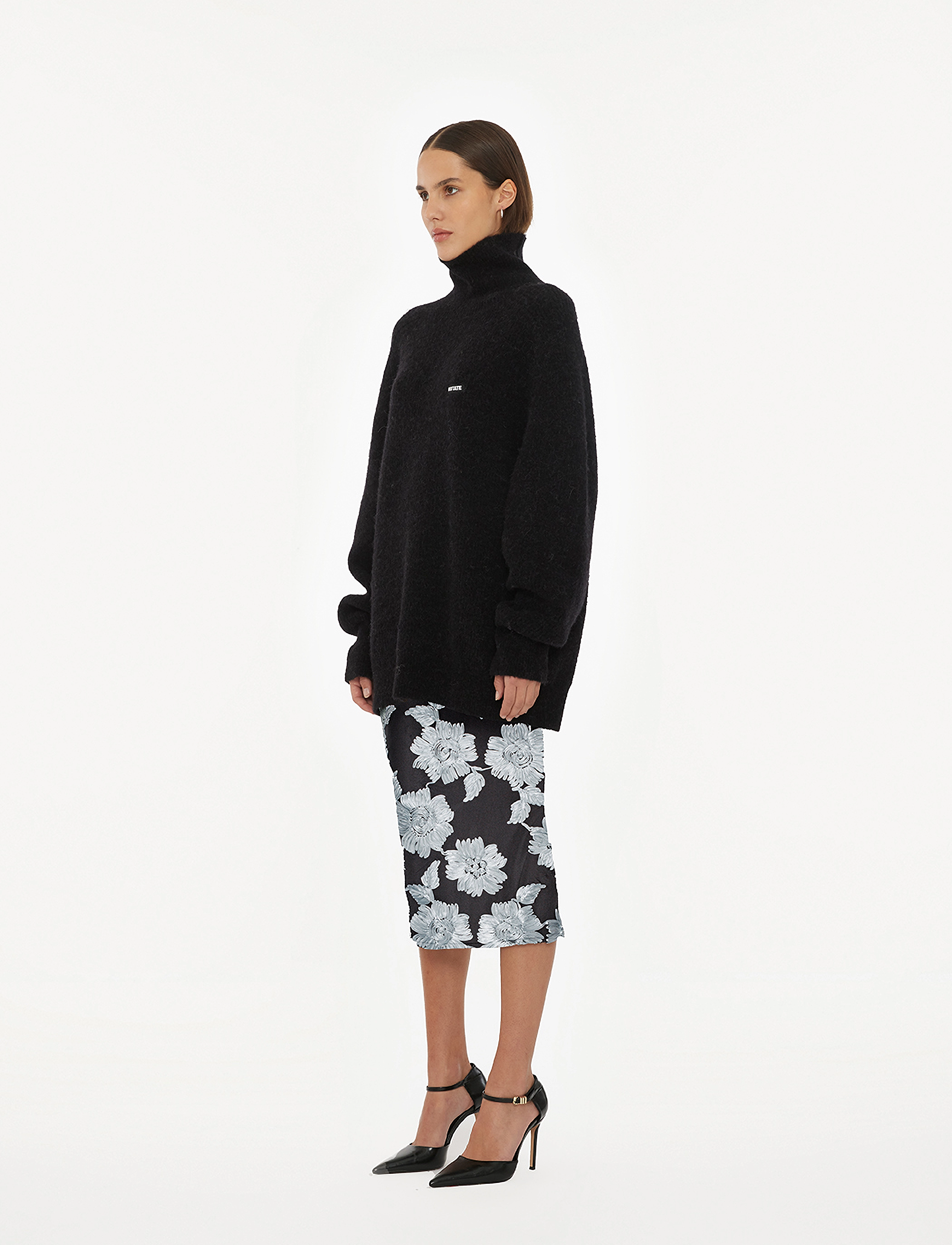 ROTATE - FLOWER MESH PENCIL SKIRT - jupes midi - gray pinstripe comb. - 4
