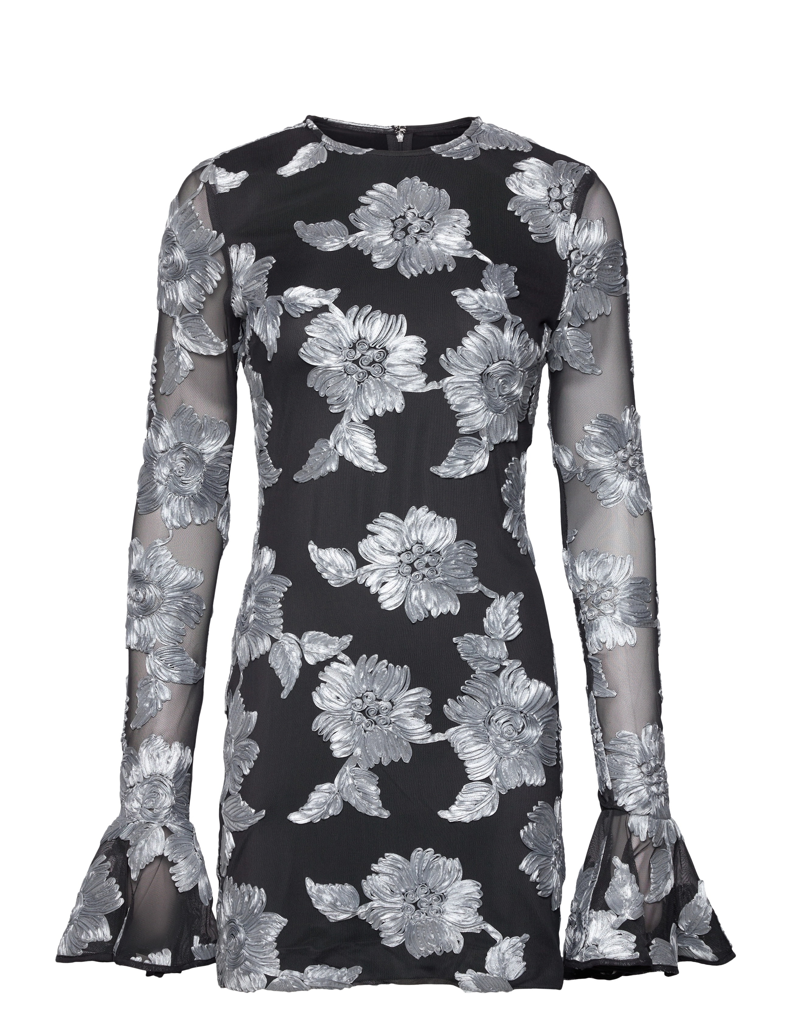 ROTATE - FLOWER MESH LS MINI DRESS - gray pinstripe comb. - 1