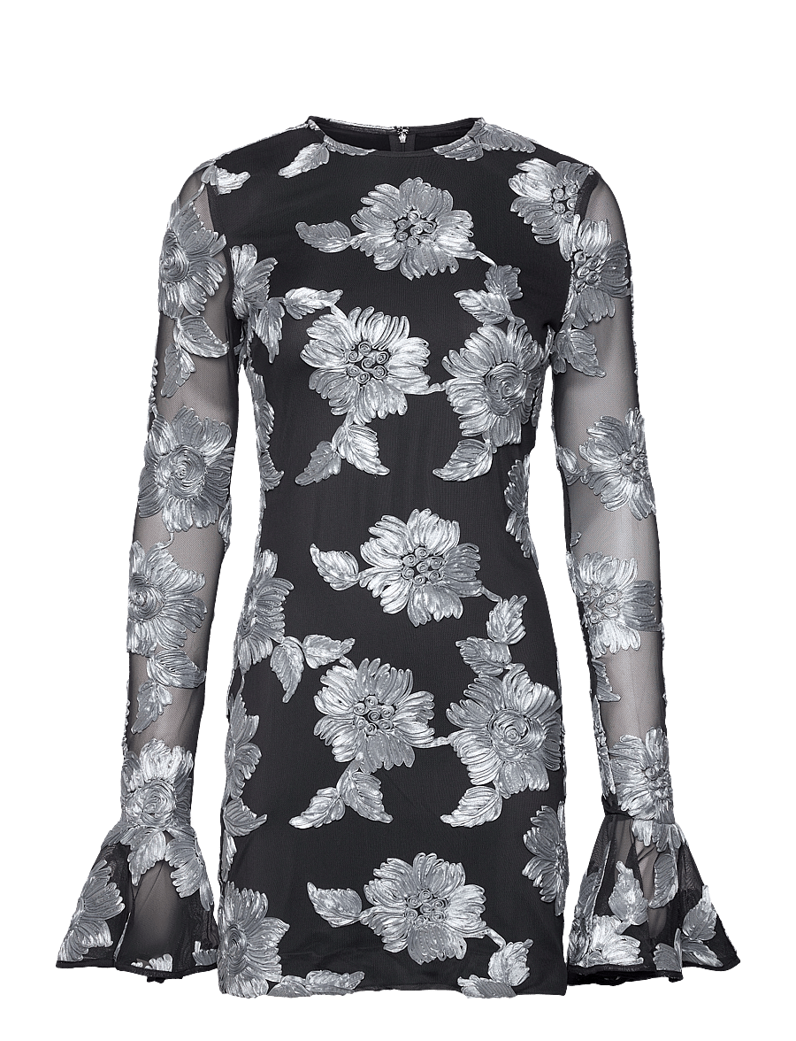 ROTATE - FLOWER MESH LS MINI DRESS - gray pinstripe comb. - 1