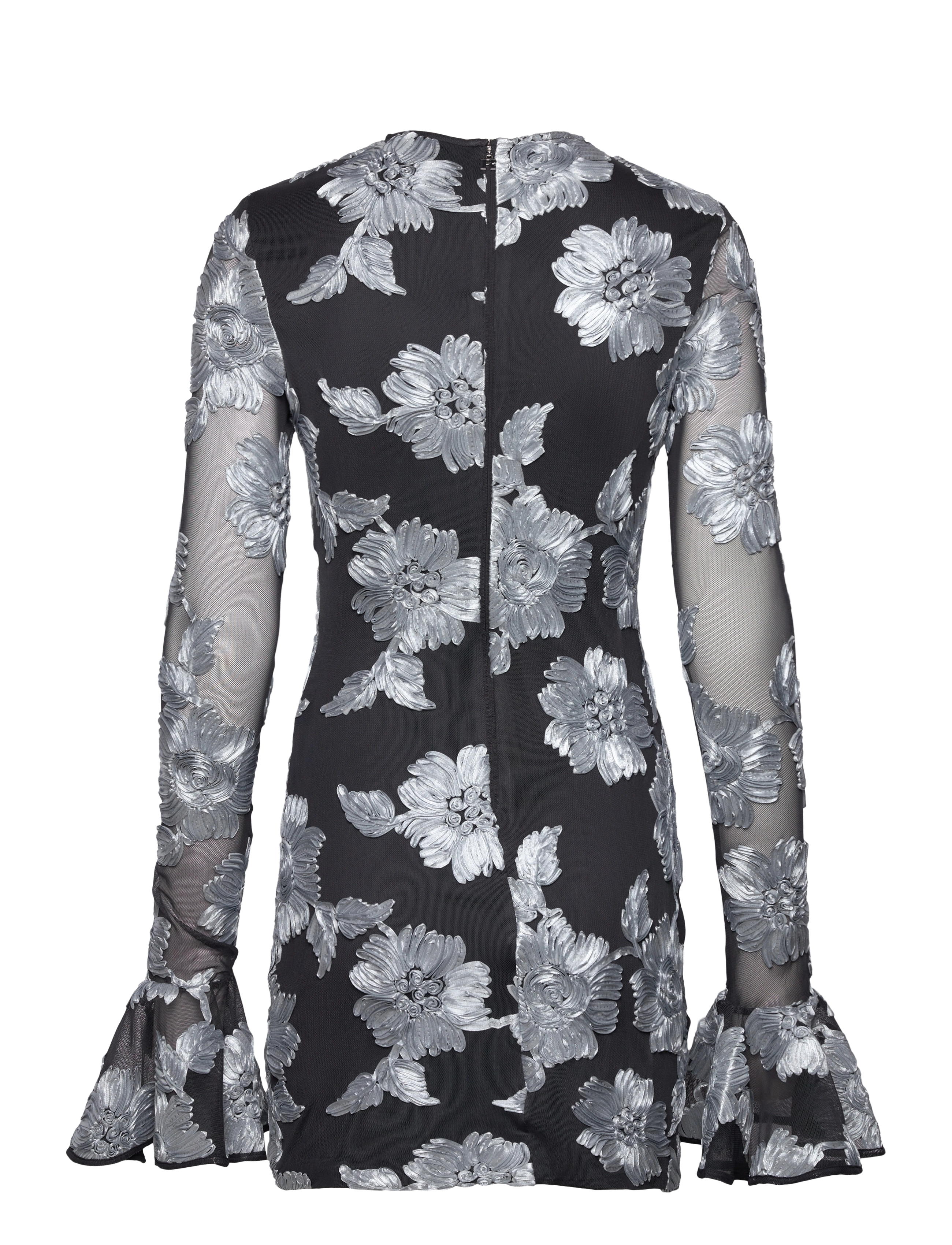ROTATE - FLOWER MESH LS MINI DRESS - gray pinstripe comb. - 2