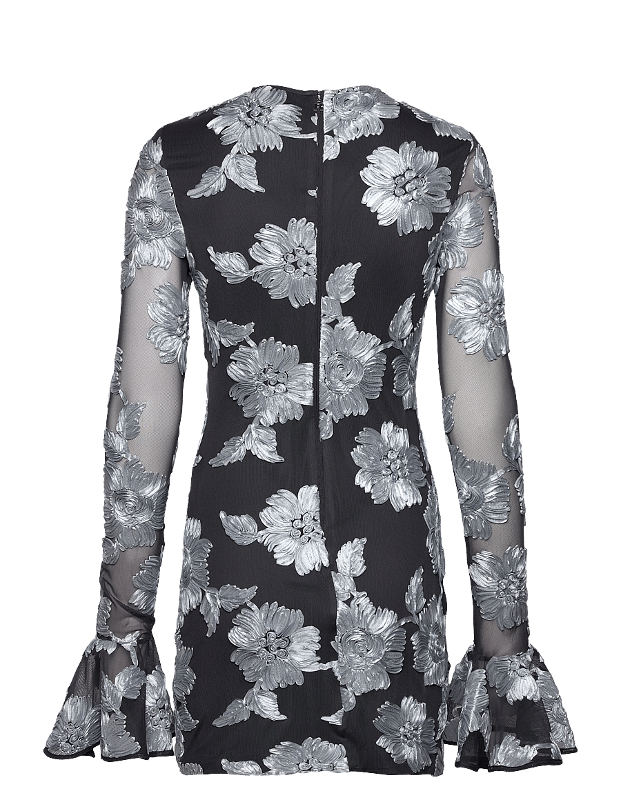ROTATE - FLOWER MESH LS MINI DRESS - gray pinstripe comb. - 2