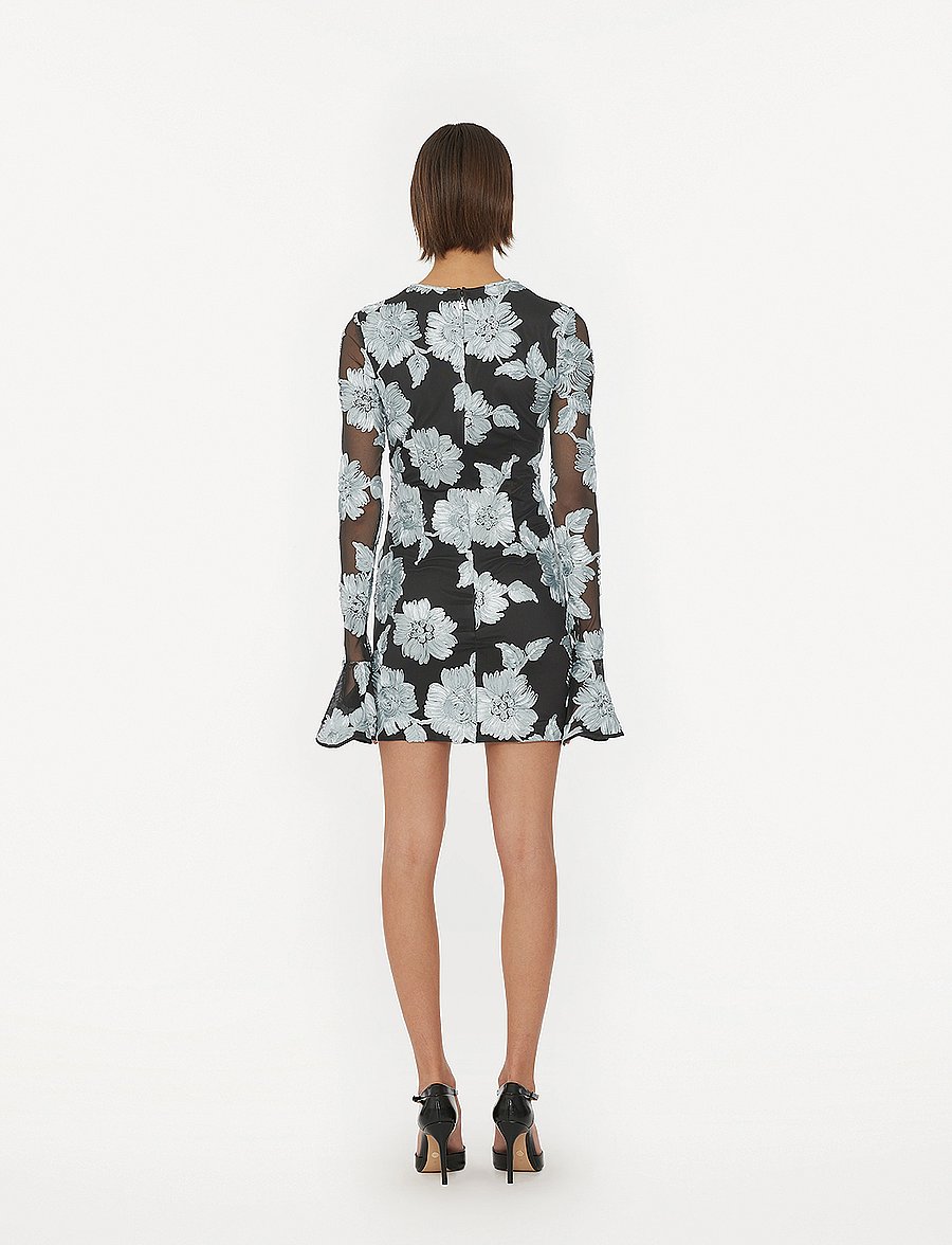 ROTATE - FLOWER MESH LS MINI DRESS - gray pinstripe comb. - 3