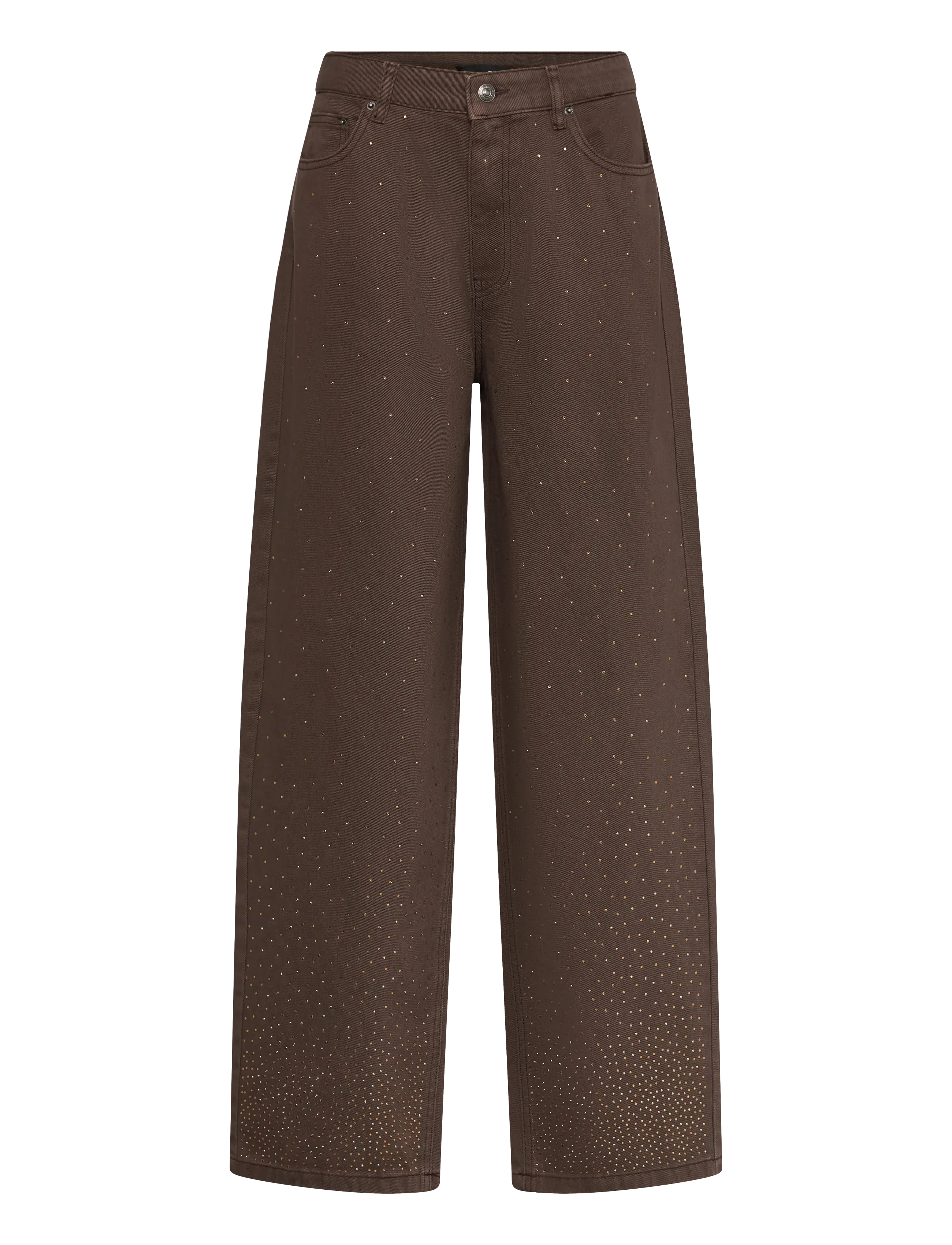 ROTATE Rhinestone Wide Leg Jeans, Kvinder, Rhinestone Vide Ben Jeans, Brun, Str: 24