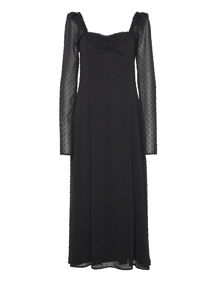 ROTATE - FRILLED LS MIDI DRESS - maxi dresses - black - 1