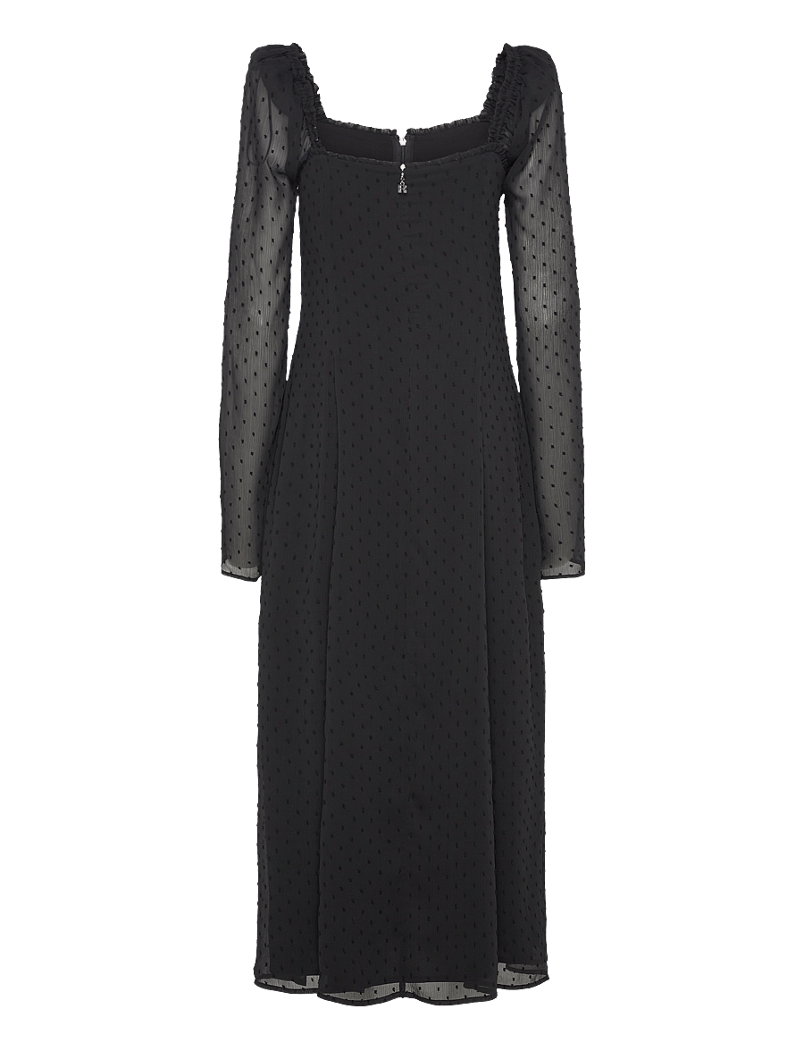 ROTATE - FRILLED LS MIDI DRESS - maxi dresses - black - 2