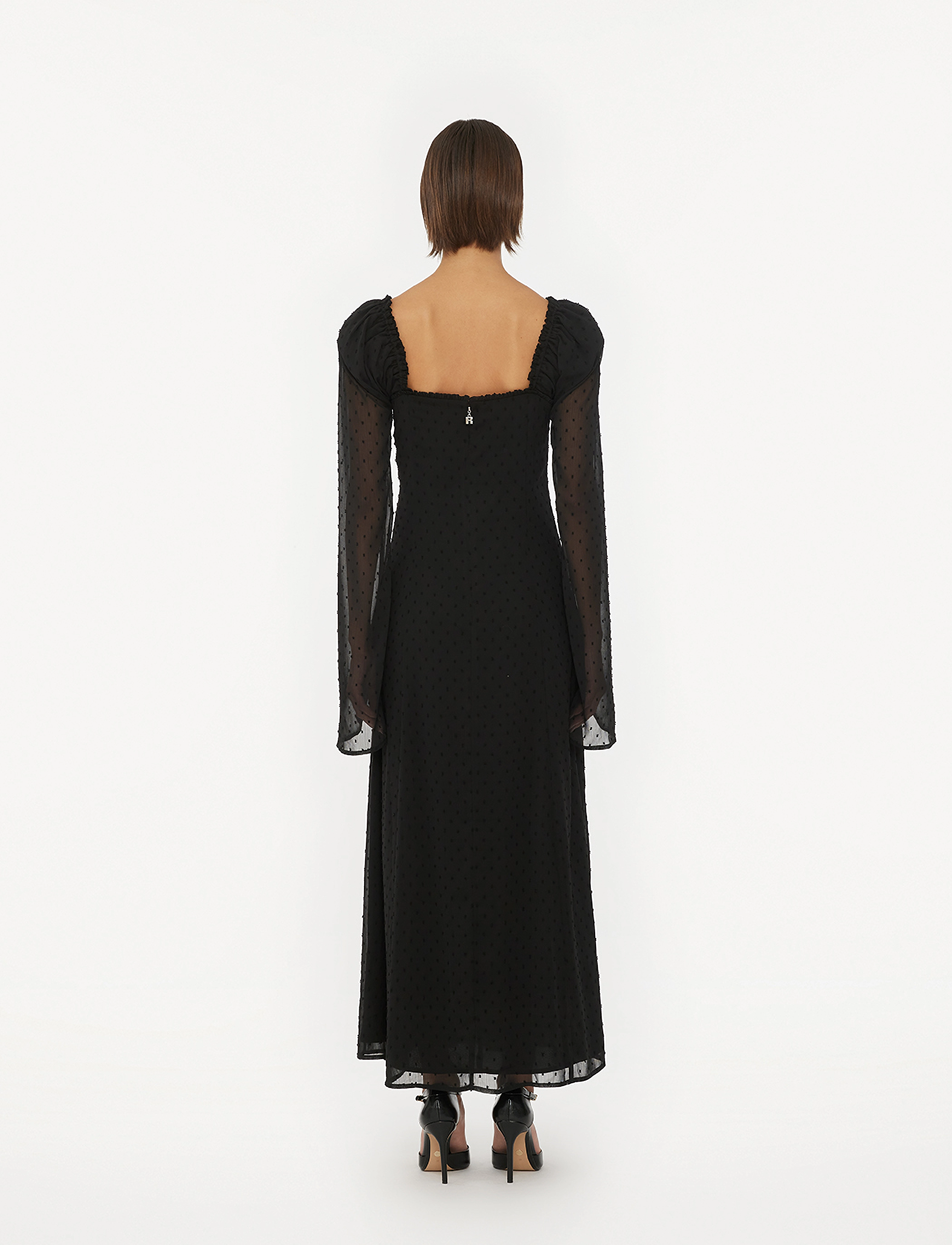 ROTATE - FRILLED LS MIDI DRESS - maxi dresses - black - 3