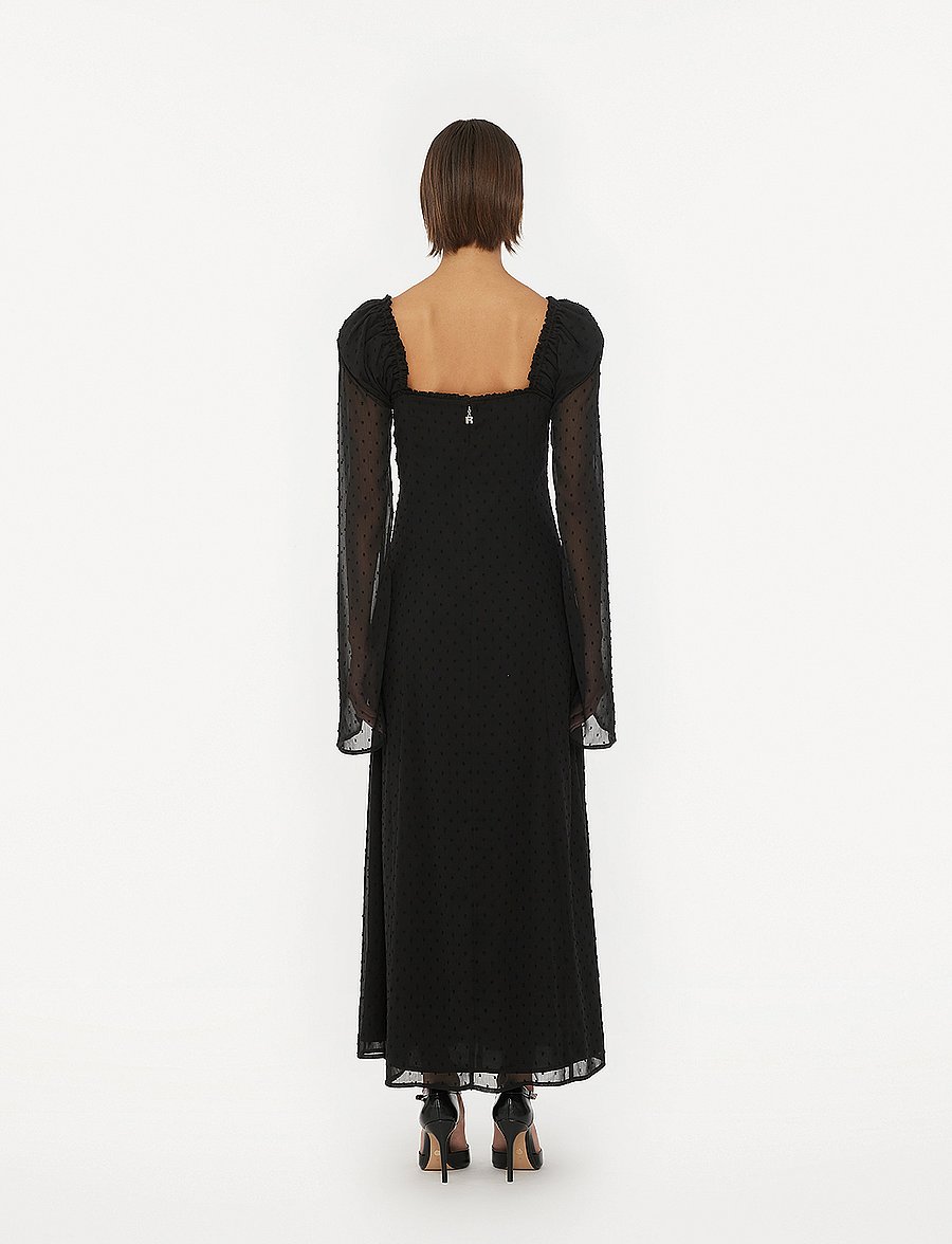 ROTATE - FRILLED LS MIDI DRESS - maxi dresses - black - 3