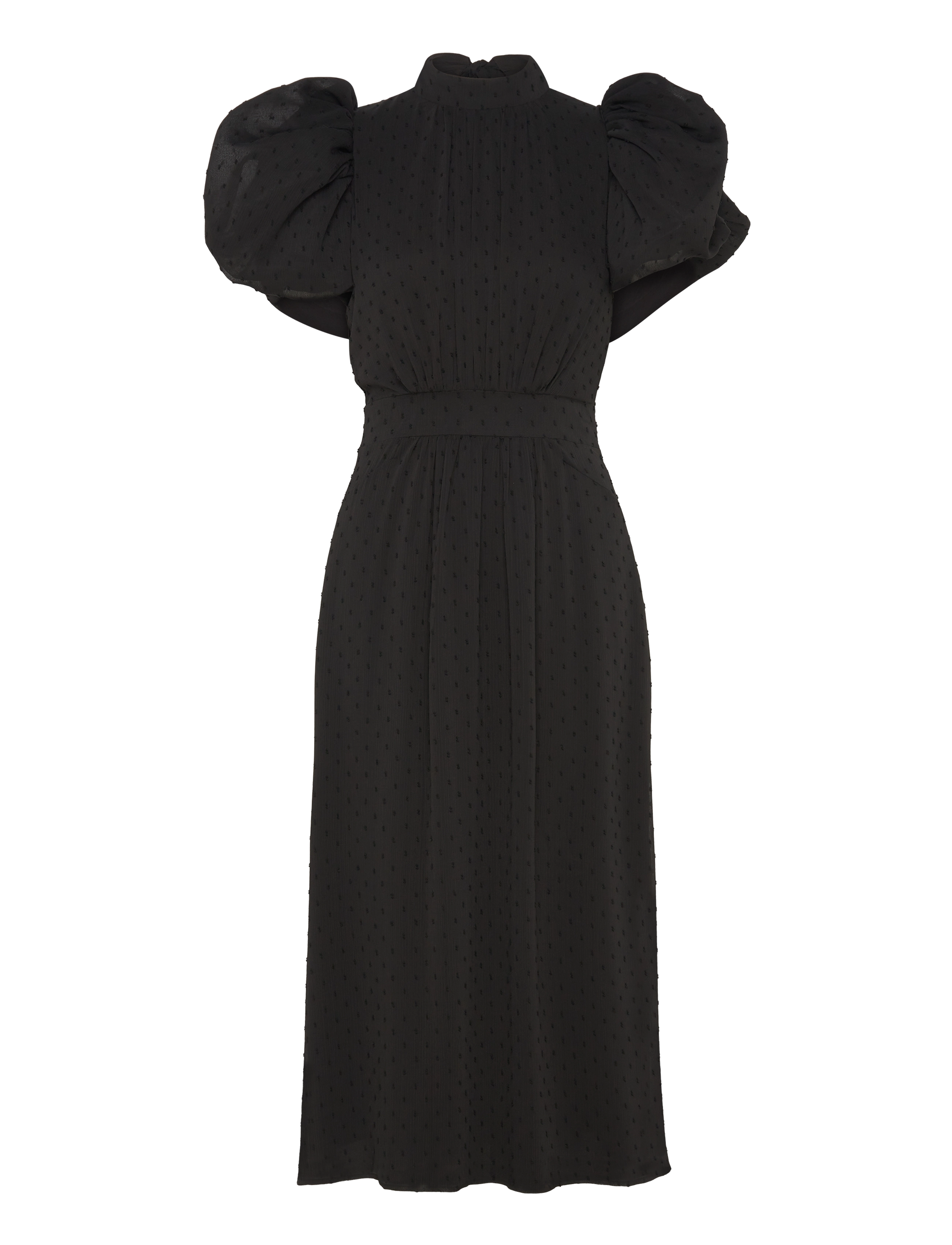 ROTATE Puff Sleeve Midi Dress, 32, Black, Kjoler > Knælange Og Midi, Dame