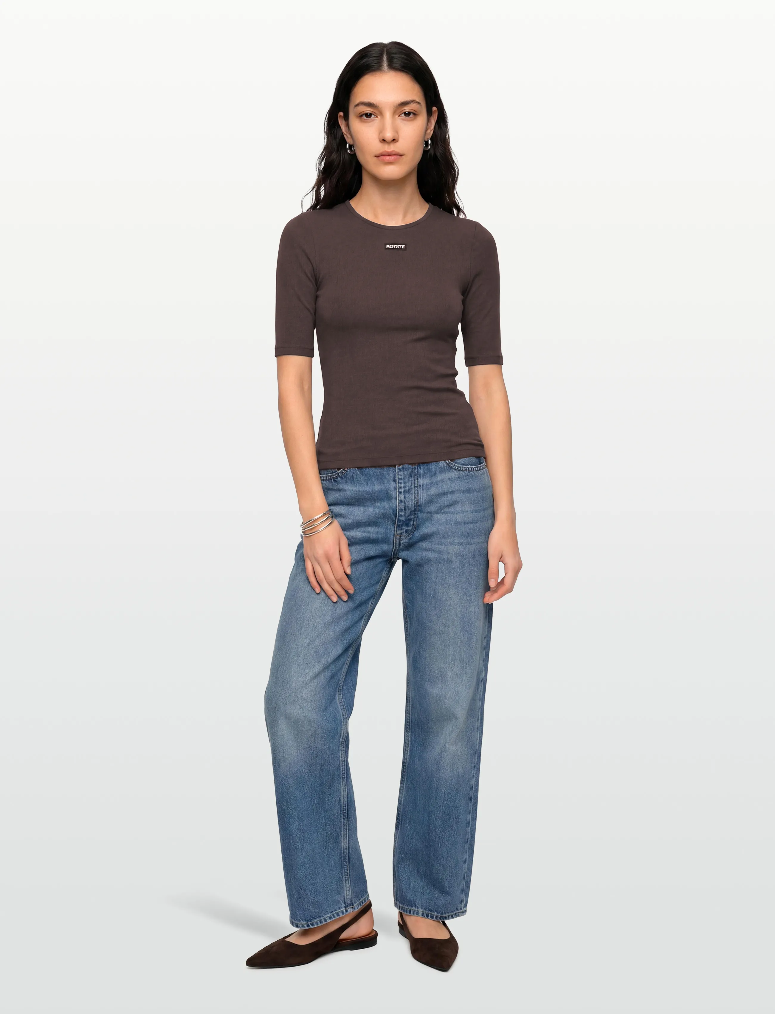 ROTATE Short Sleeve T-Shirt, 40, Brown, T-Shirts & Toppe > Kortærmede, Dame