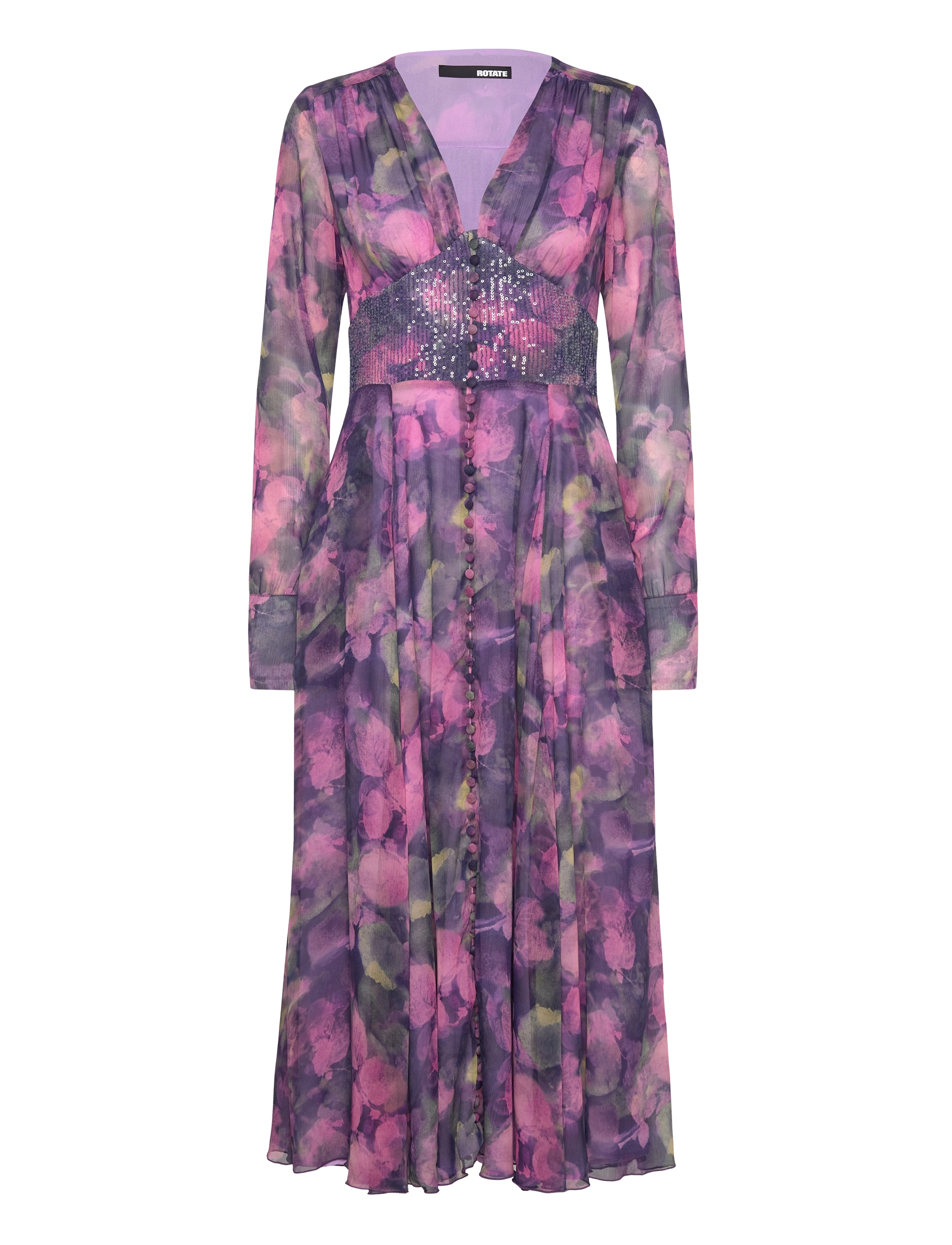 ROTATE Printed Ls Midi Kleid Pink - 34 - Damen