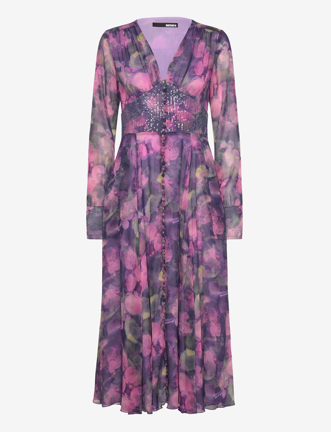 ROTATE Birger Christensen - Printed Ls Midi Dress - midi dresses - twilight blue comb. - 0