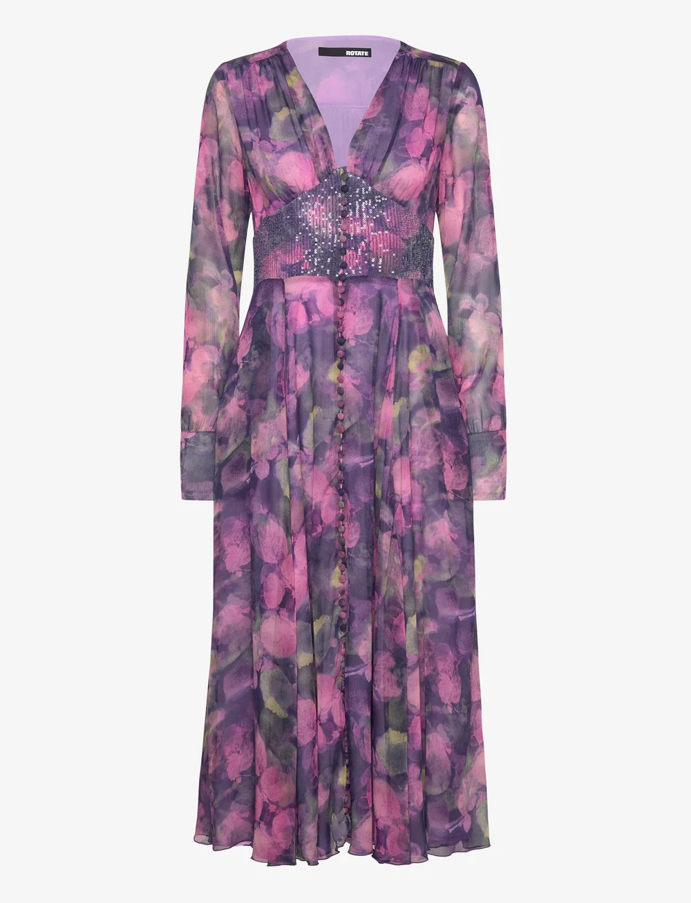 ROTATE Birger Christensen - Printed Ls Midi Dress - midi kjoler - twilight blue comb. - 0