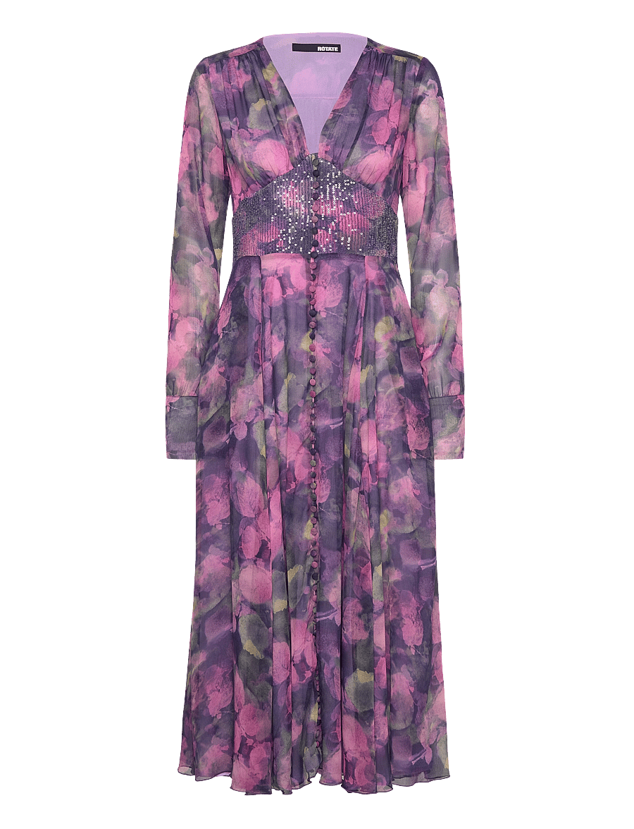 ROTATE - Printed Ls Midi Dress - midi-kleider - twilight blue comb. - 0