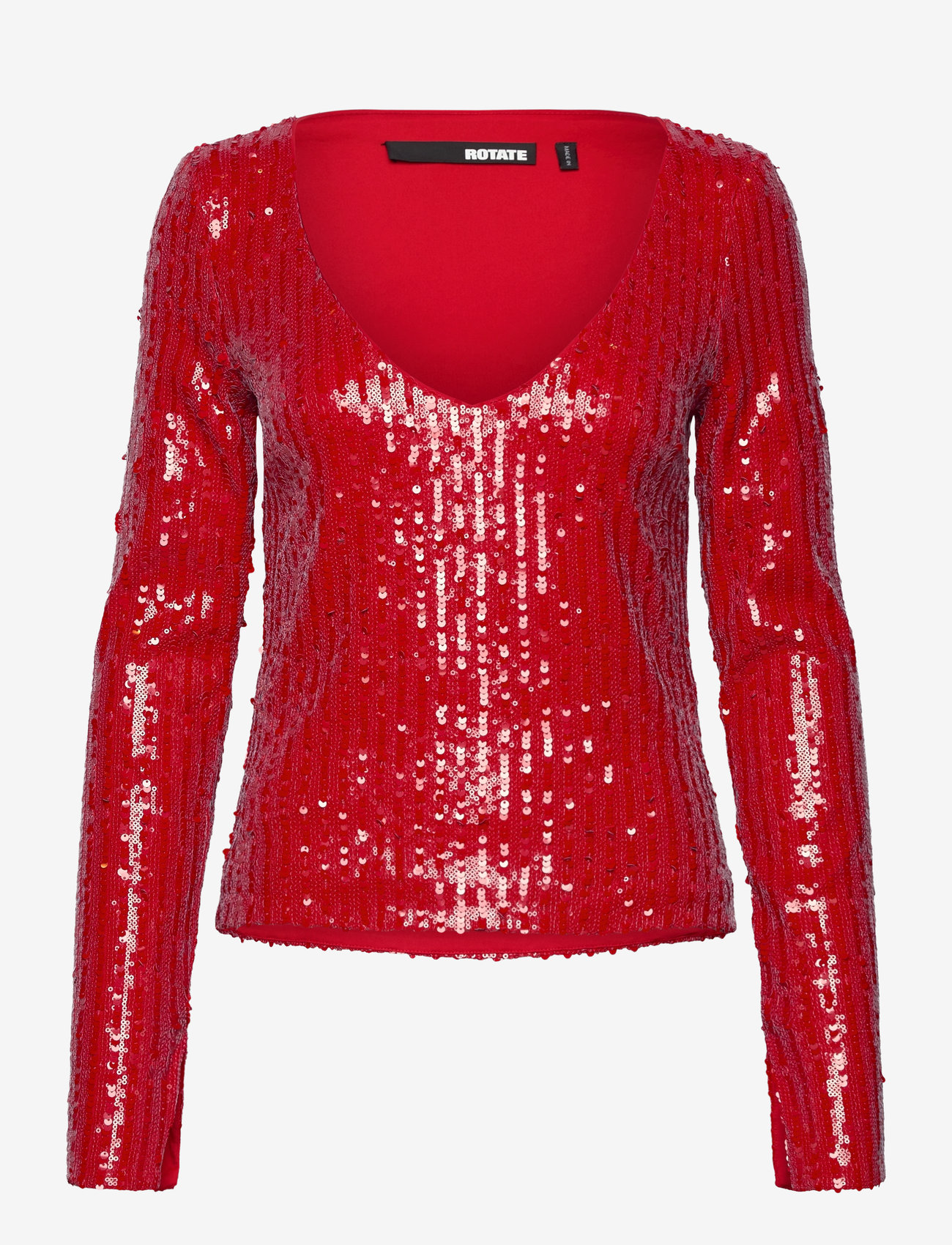 ROTATE Birger Christensen - Sequins Ls V-Neck Top - långärmade blusar - racing red - 0