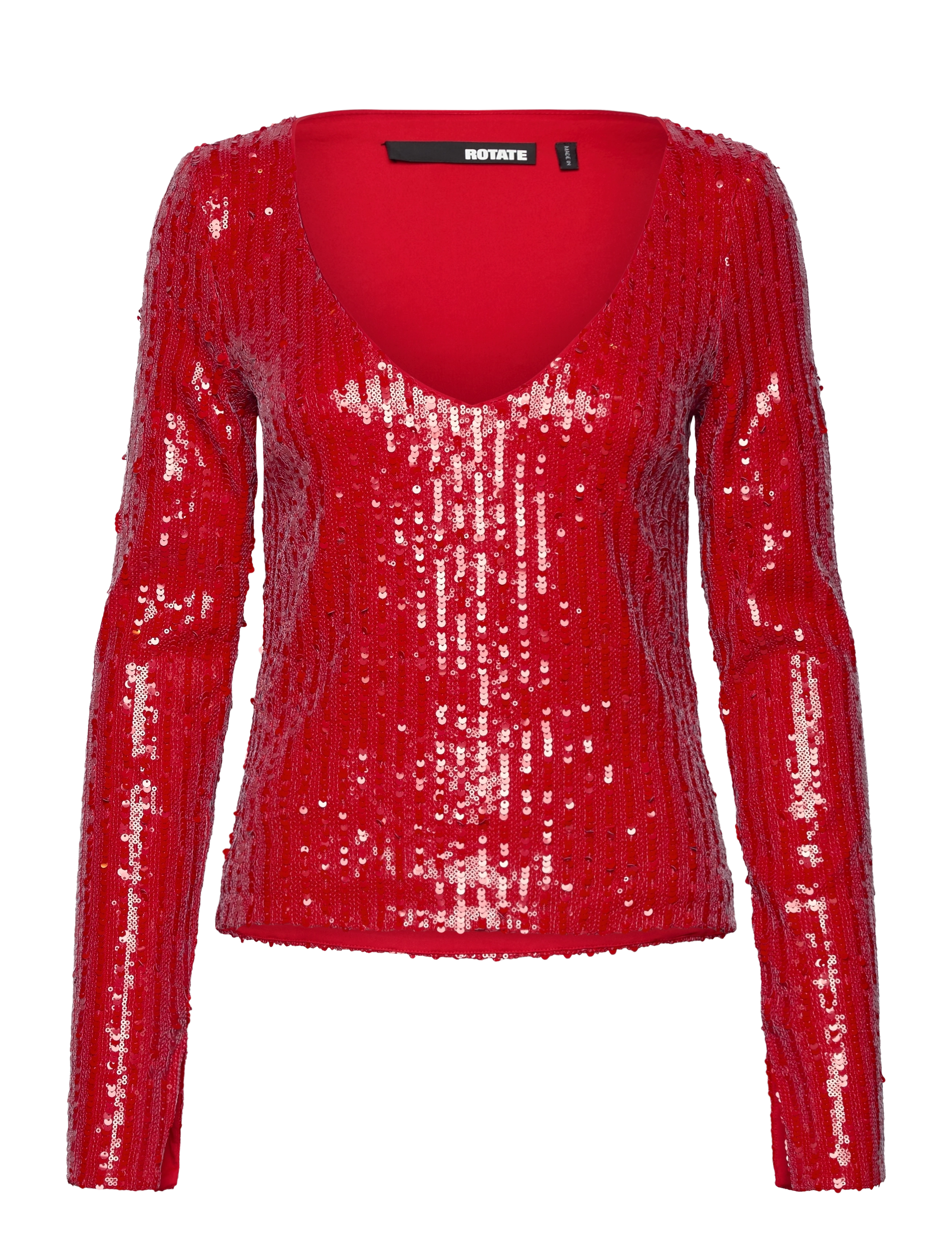 ROTATE Sequins Ls V-Neck Top - Bluser - RACING RED / red