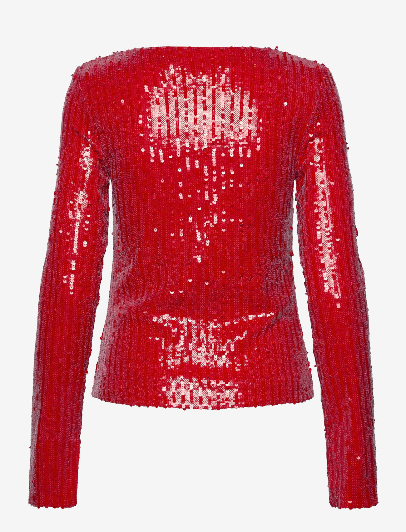 ROTATE Birger Christensen - Sequins Ls V-Neck Top - långärmade blusar - racing red - 1
