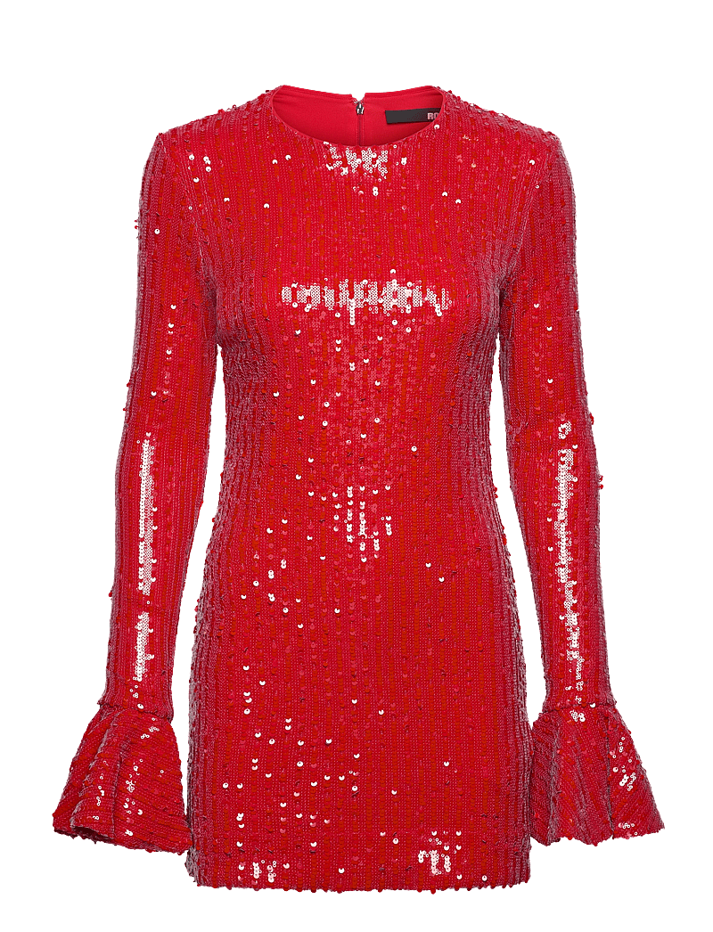ROTATE Birger Christensen - Sequins Ls Mini Dress - paljettklänningar - racing red - 0