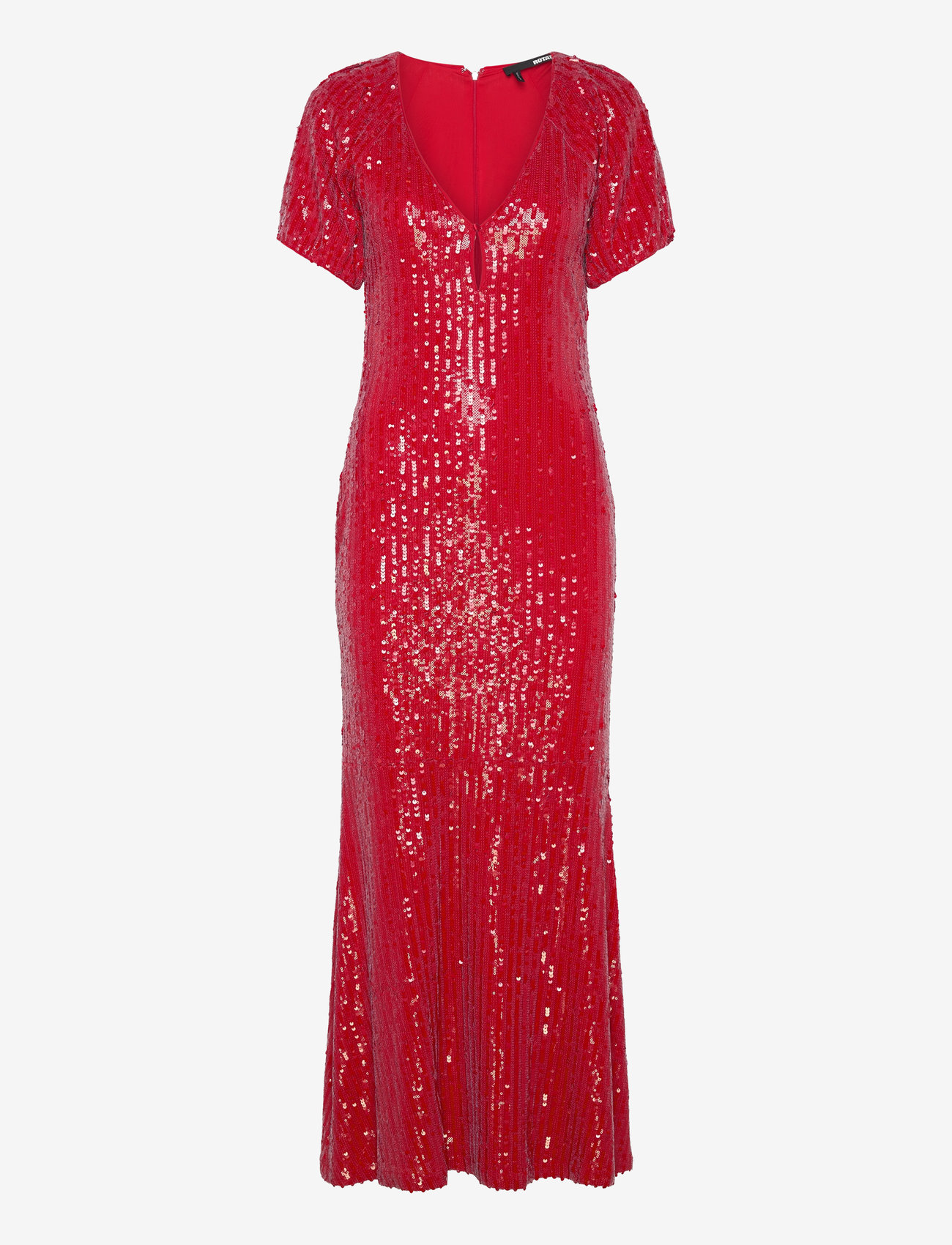 ROTATE - SEQUINS MIDI V-NECK DRESS - litterkleidid - racing red - 0