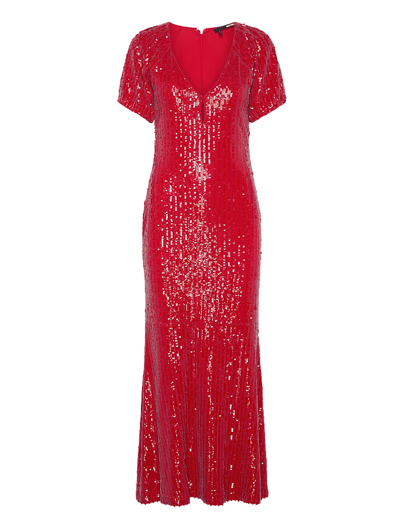 ROTATE - SEQUINS MIDI V-NECK DRESS - litterkleidid - racing red - 0