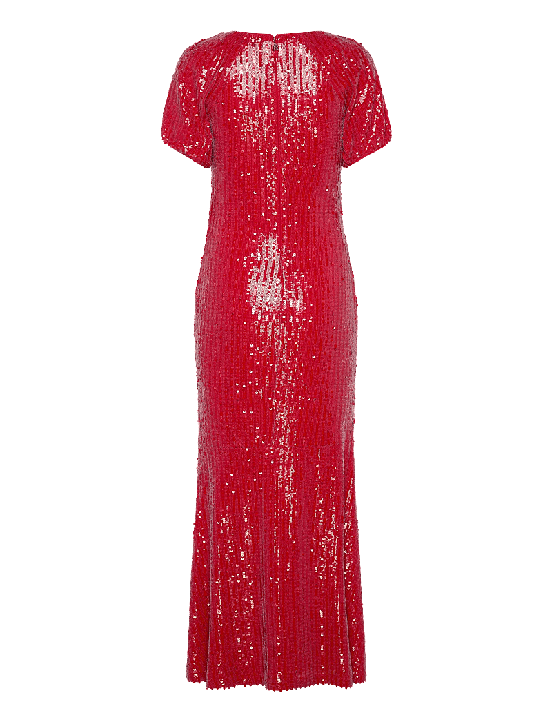 ROTATE - SEQUINS MIDI V-NECK DRESS - litterkleidid - racing red - 1
