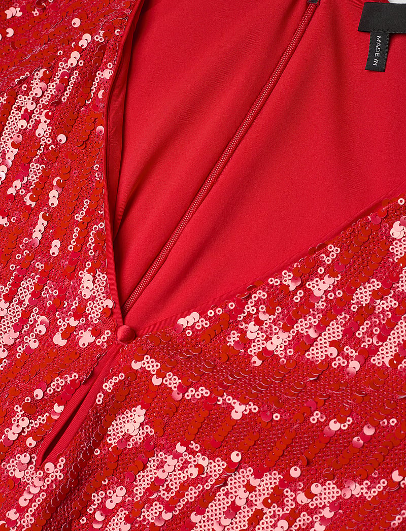 ROTATE - SEQUINS MIDI V-NECK DRESS - litterkleidid - racing red - 2