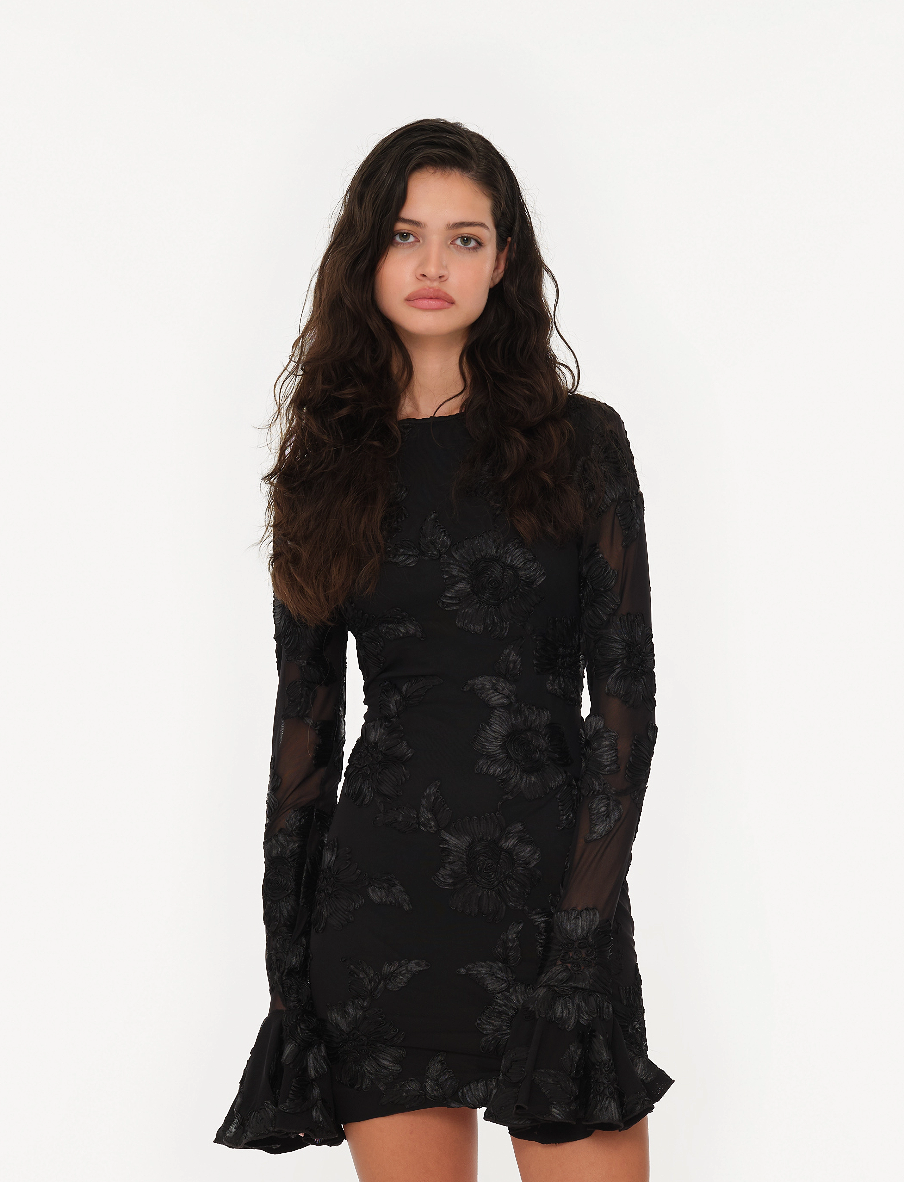 ROTATE Flower Mesh Mini Dress, 34, Black, Designere > Korte Kjoler, Dame
