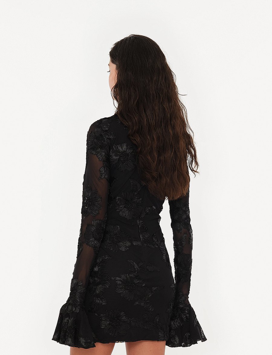 ROTATE - FLOWER MESH MINI DRESS - black - 4