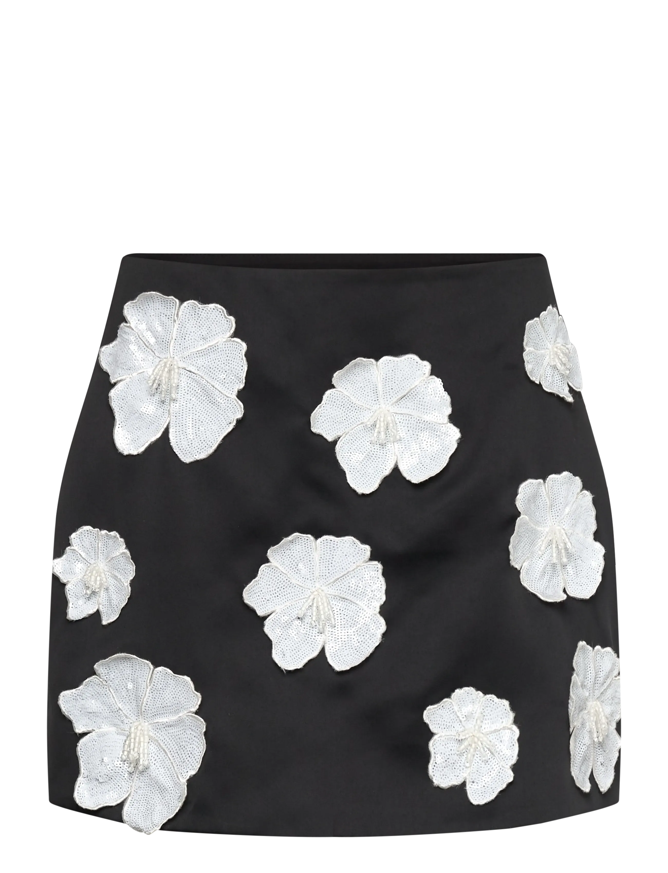 ROTATE SATIN FLOWER MINI SKIRT - Tøj - BLACK / black