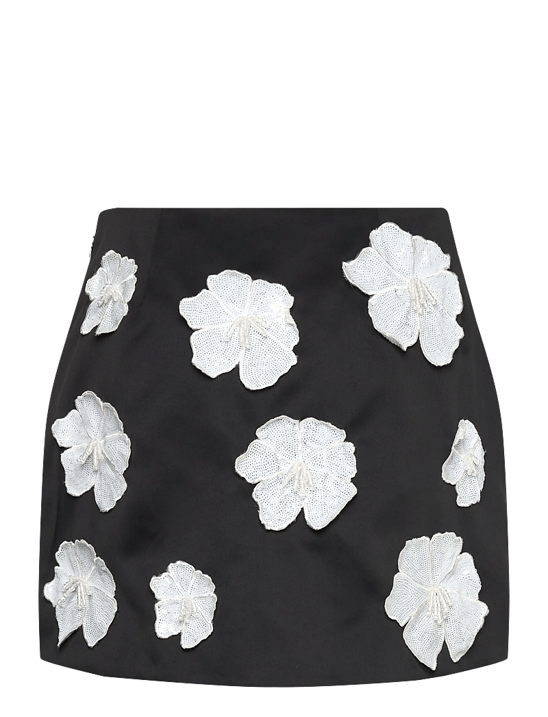 ROTATE - SATIN FLOWER MINI SKIRT - kurze röcke - black - 1