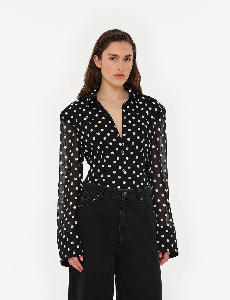 ROTATE - CHIFFON FITTED SHIRT - långärmade skjortor - 1000 black comb. - 0