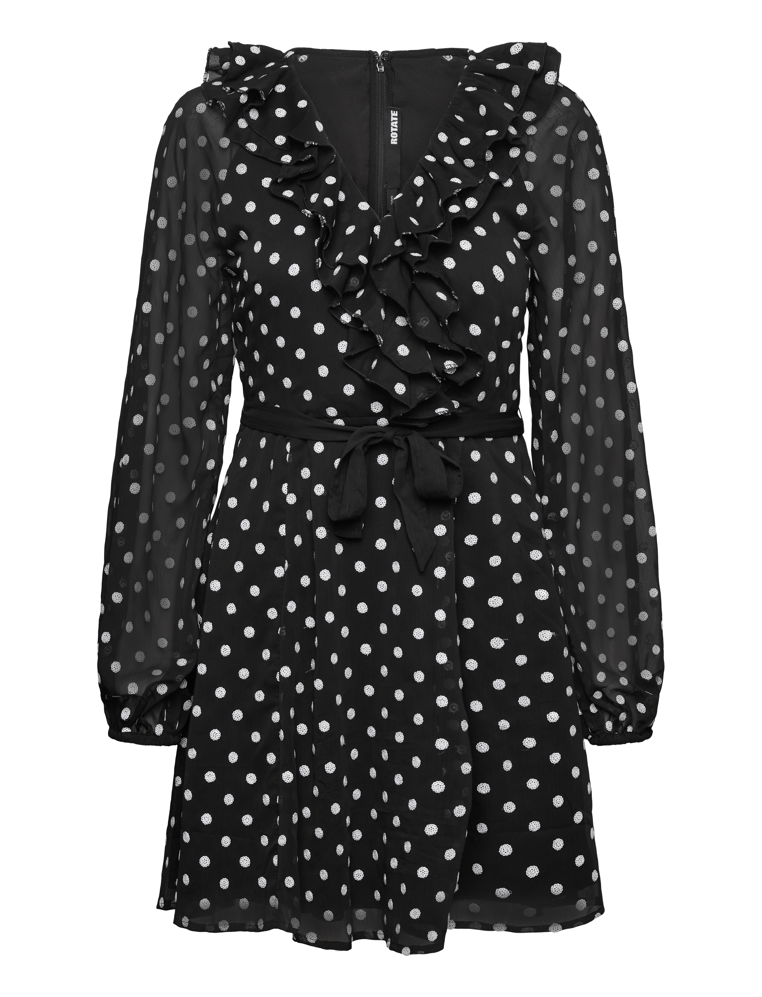 ROTATE CHIFFON RUFFLE MINI DRESS - Kläder - 1000 BLACK COMB. / black