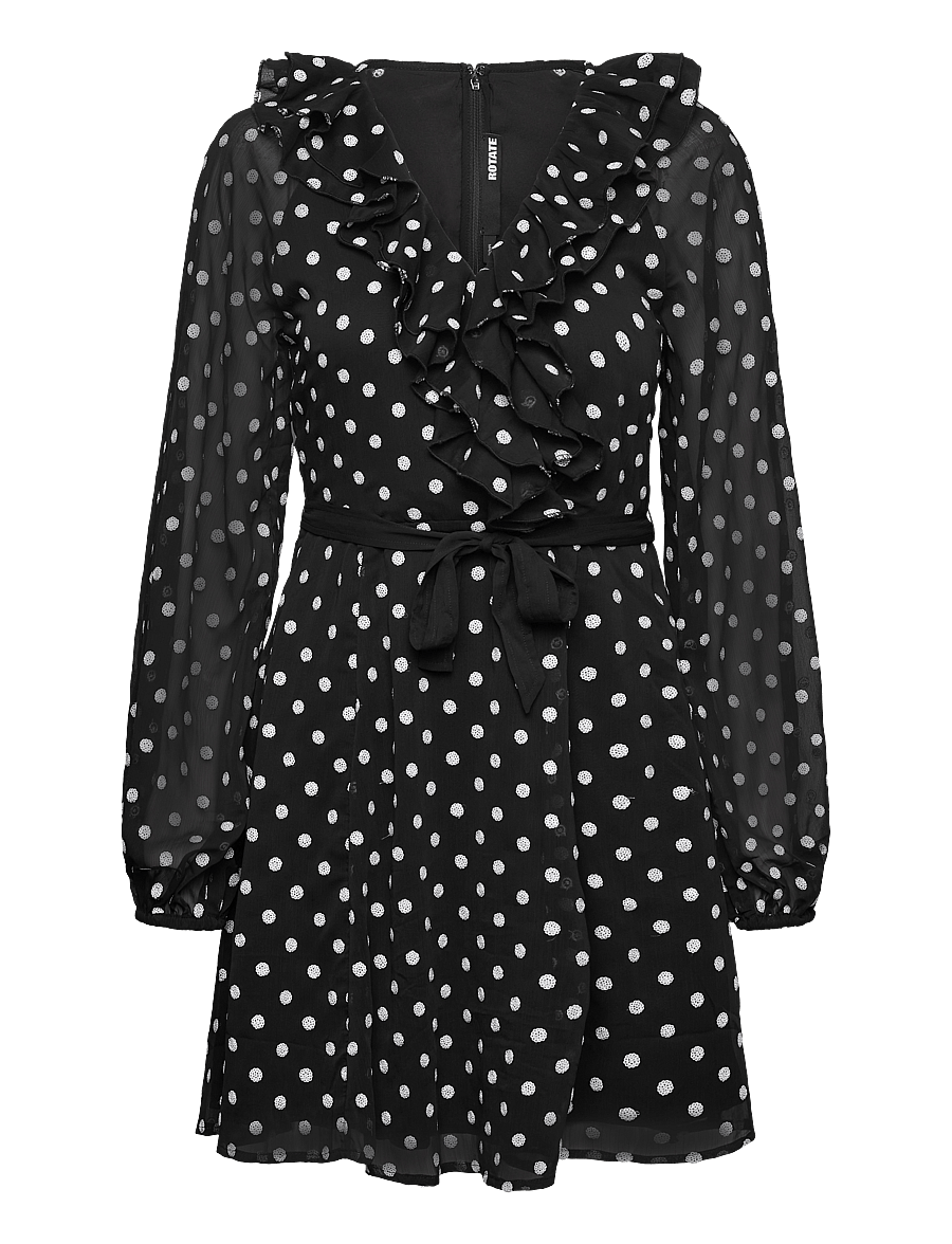 ROTATE - CHIFFON RUFFLE MINI DRESS - partíkjólar - 1000 black comb. - 1