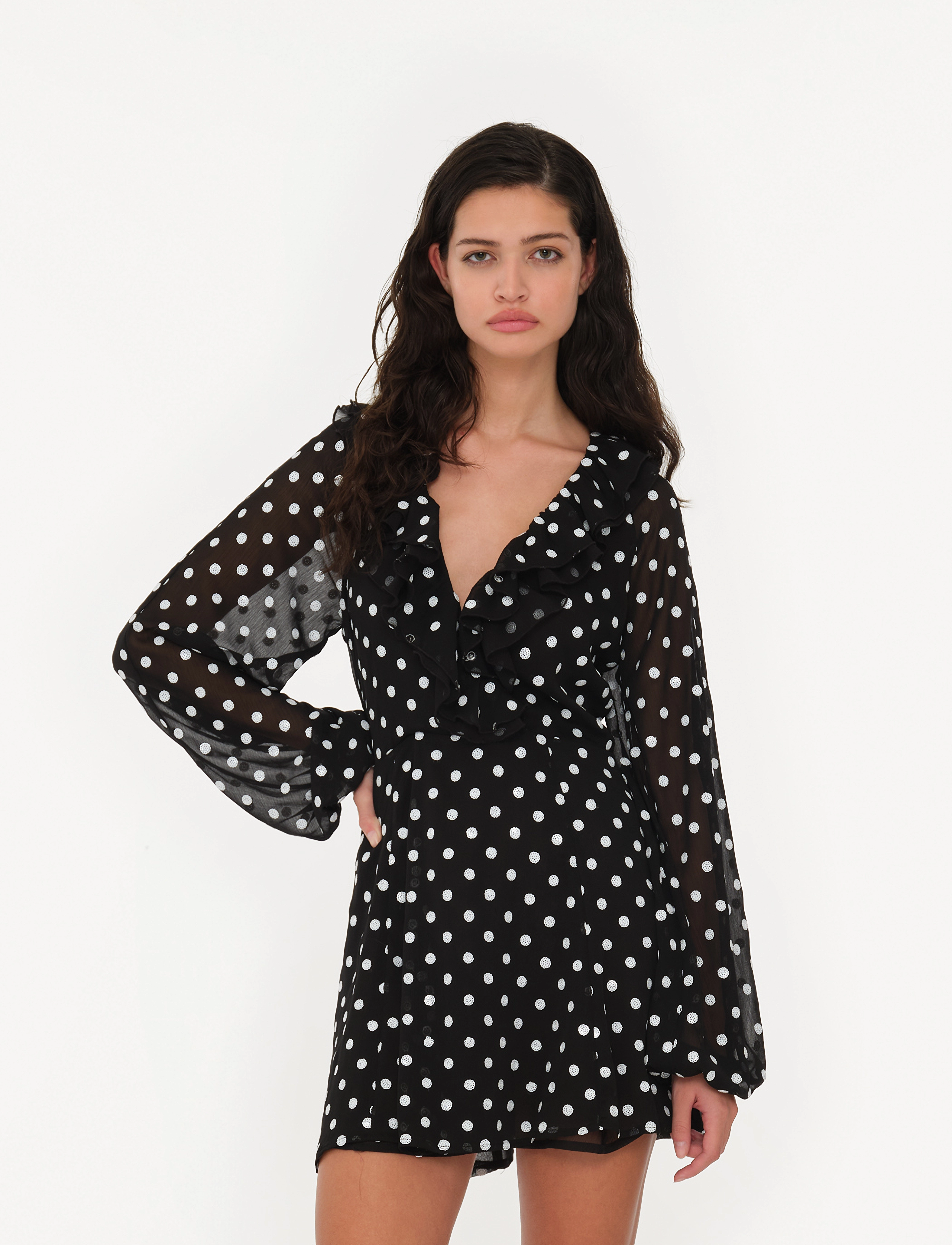 ROTATE Chiffon Ruffle Mini Dress, 40, Black, Designere > Korte Kjoler, Dame