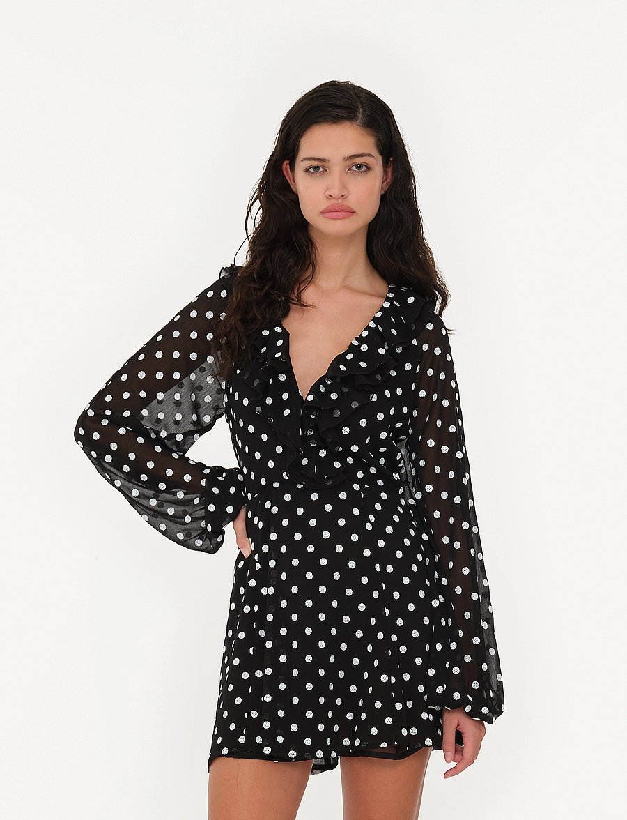 ROTATE - CHIFFON RUFFLE MINI DRESS - partíkjólar - 1000 black comb. - 0