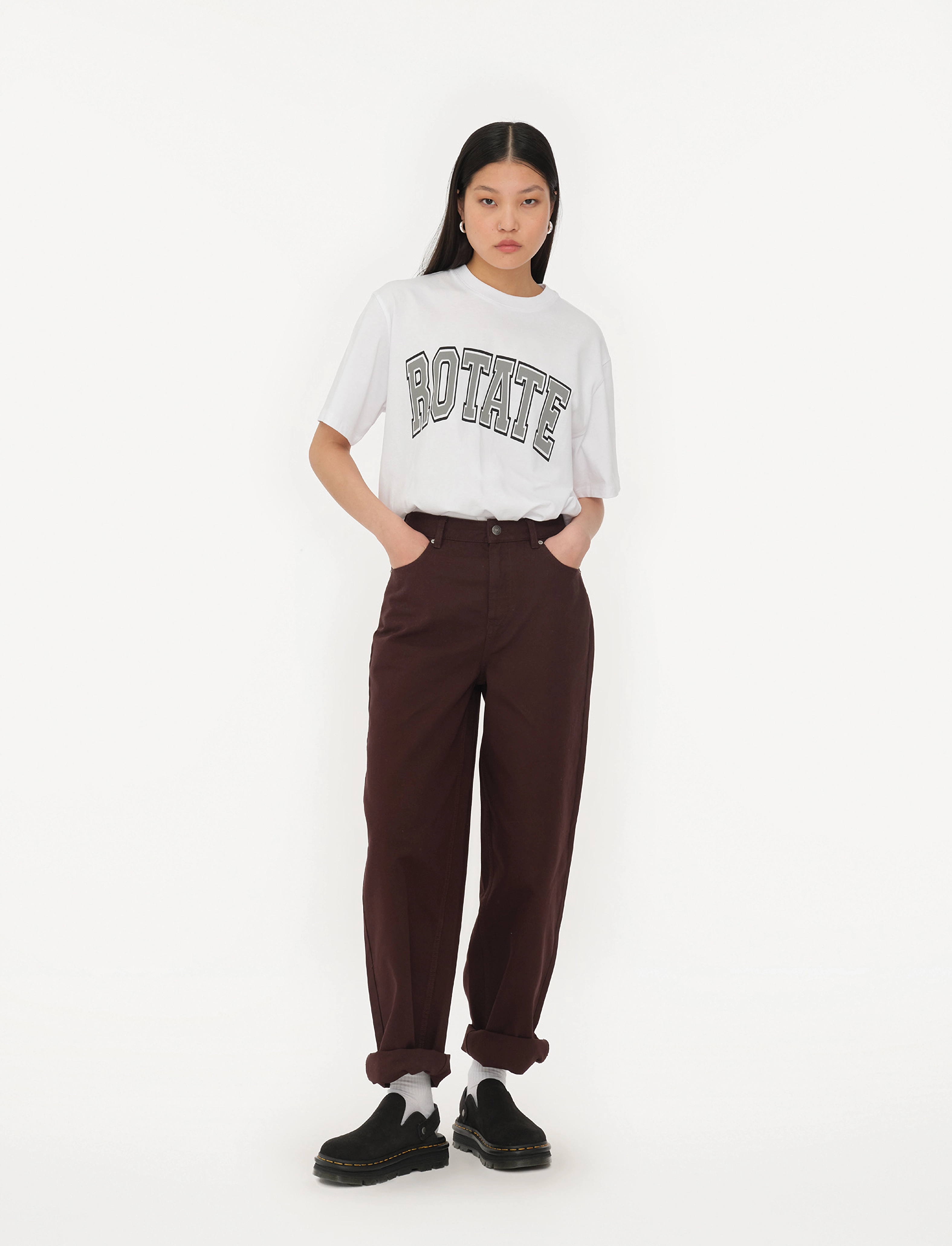 ROTATE HEAVY WOVEN WIDE PANTS - Everyday Style - CHOCOLATE PLUM (BROWN) / brown